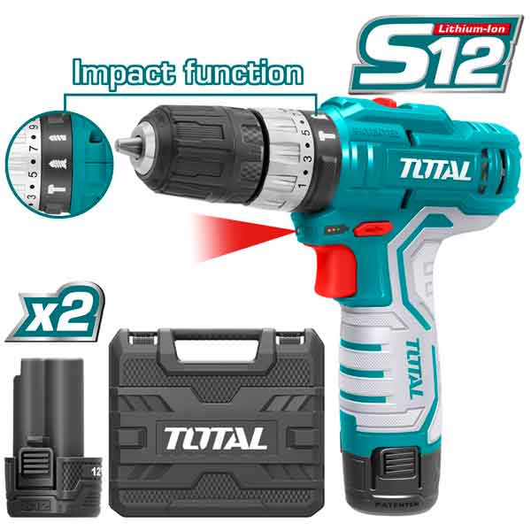 12V Li-ion 1.5Ah 20Nm Cordless Drill Impact Wrench Total Brand TIDLI1232