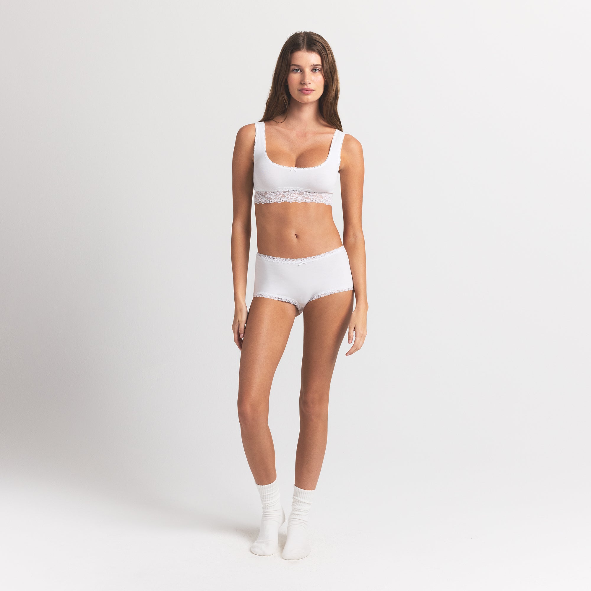 LIGHTWEIGHT COTTON LACE BOY SHORT | SNOW thumbnail 2