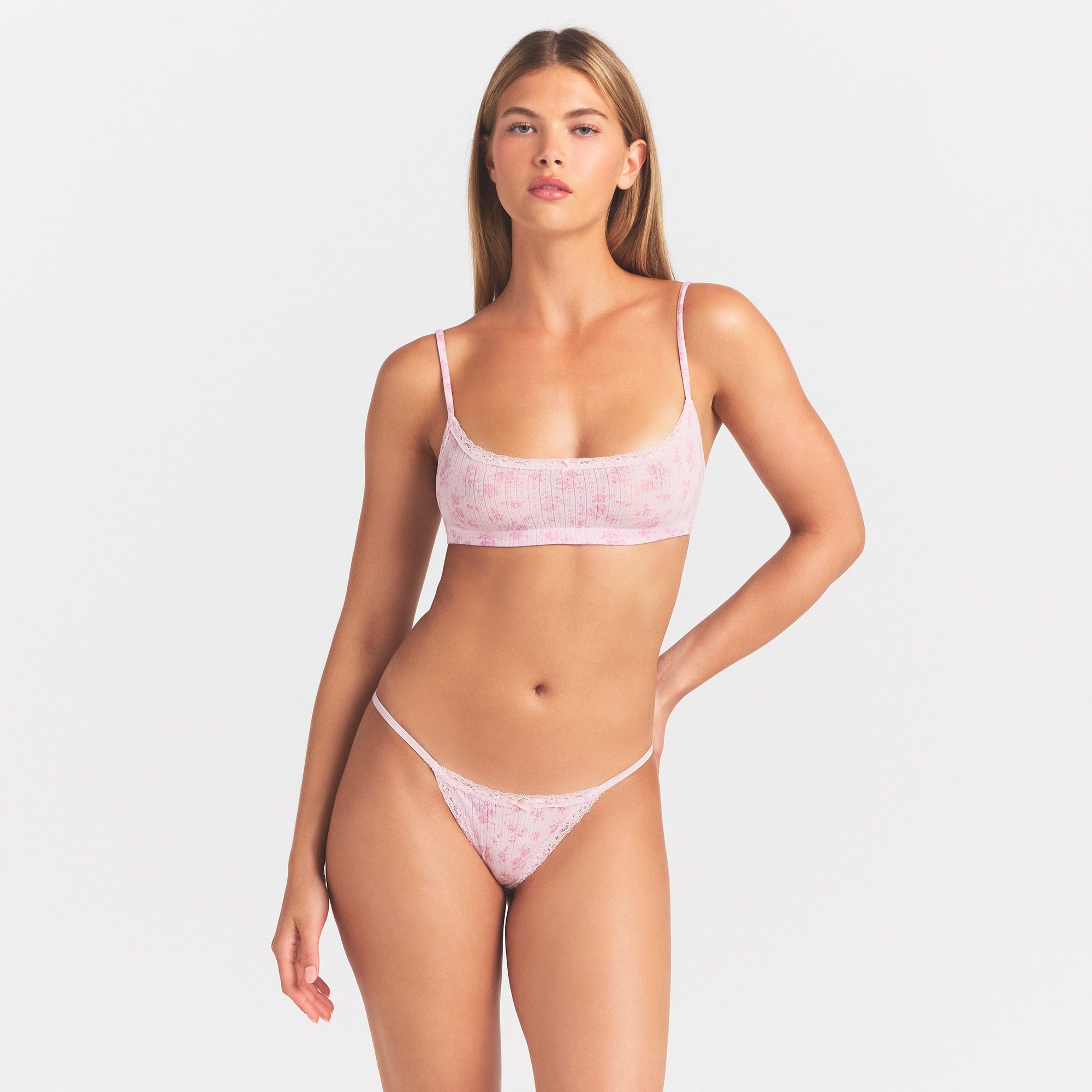 LIGHTWEIGHT COTTON POINTELLE LACE STRING THONG | BLOOM DAINTY FLORAL thumbnail 3
