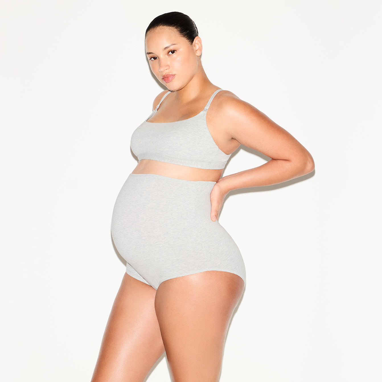 COTTON JERSEY MATERNITY HIGH-WAISTED BRIEF 5-PACK | LIGHT HEATHER GREY thumbnail 2