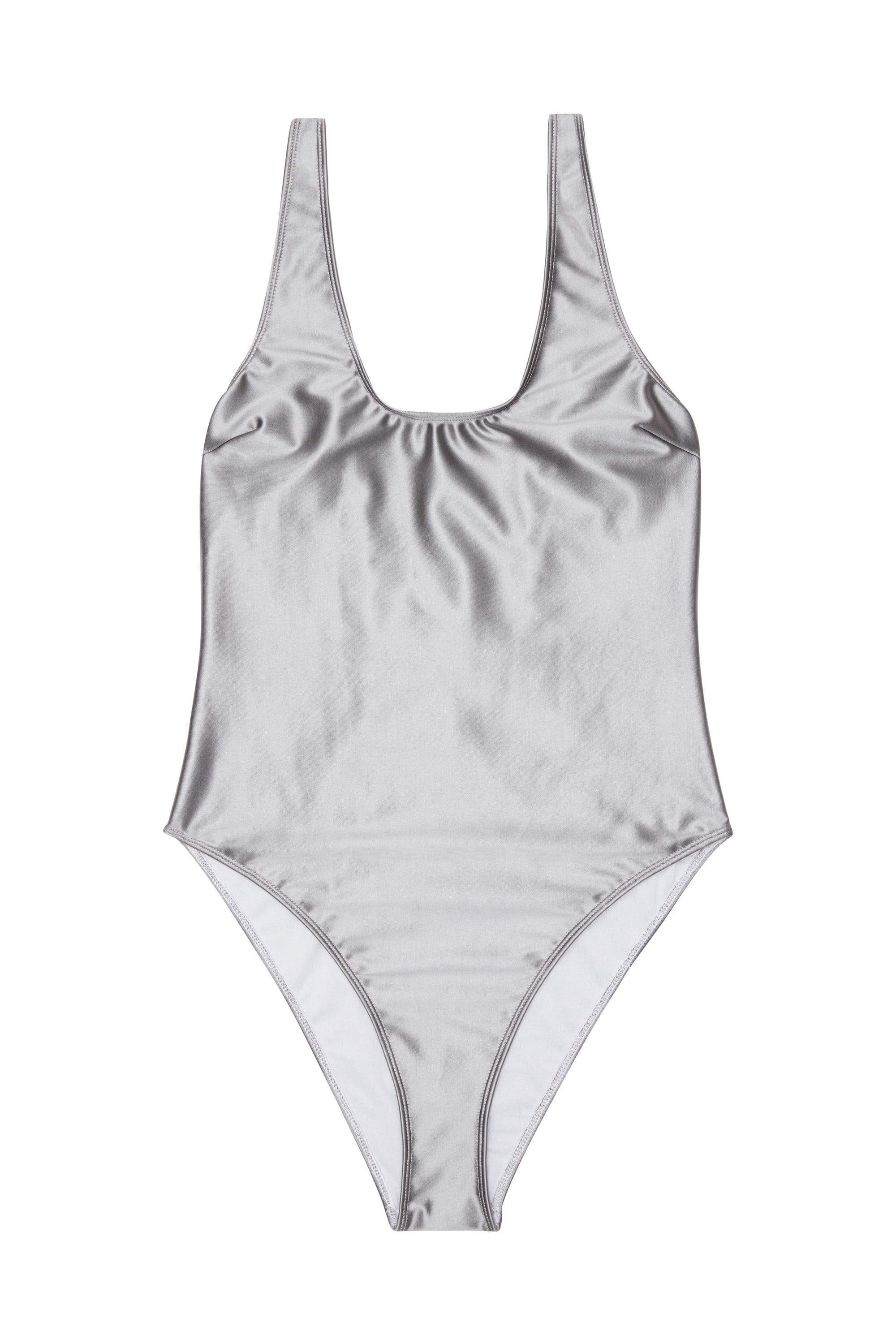 Wolf & Whistle Metallic scoop swimsuit silver thumbnail 3