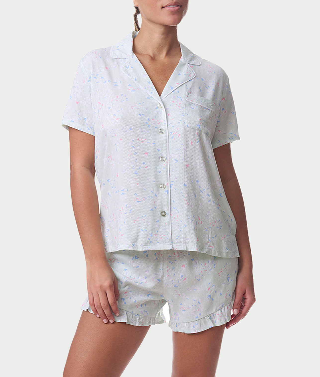 Notch Collar Woven Shorts Set