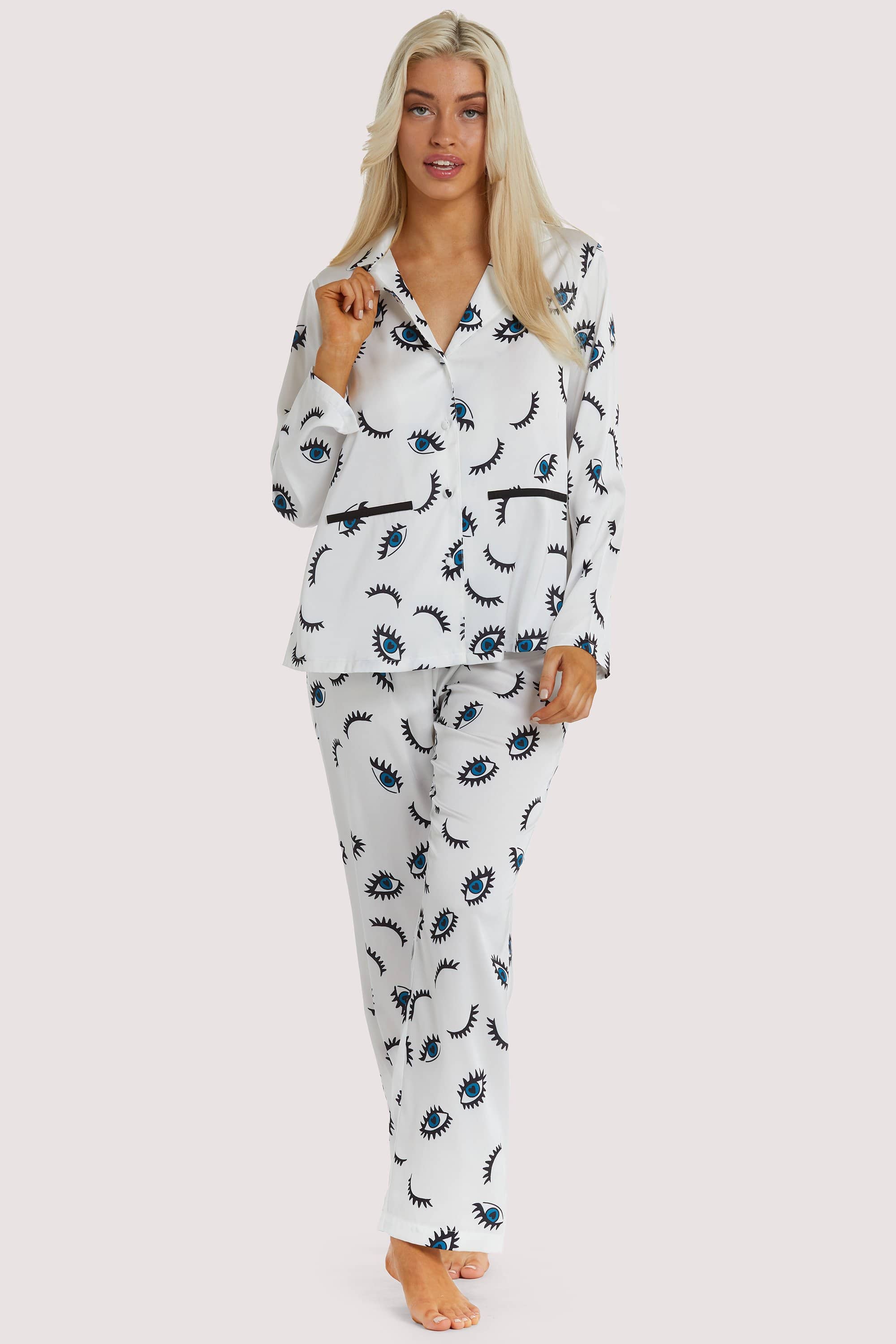 Winking Eye Print Satin Pyjama Set thumbnail 3