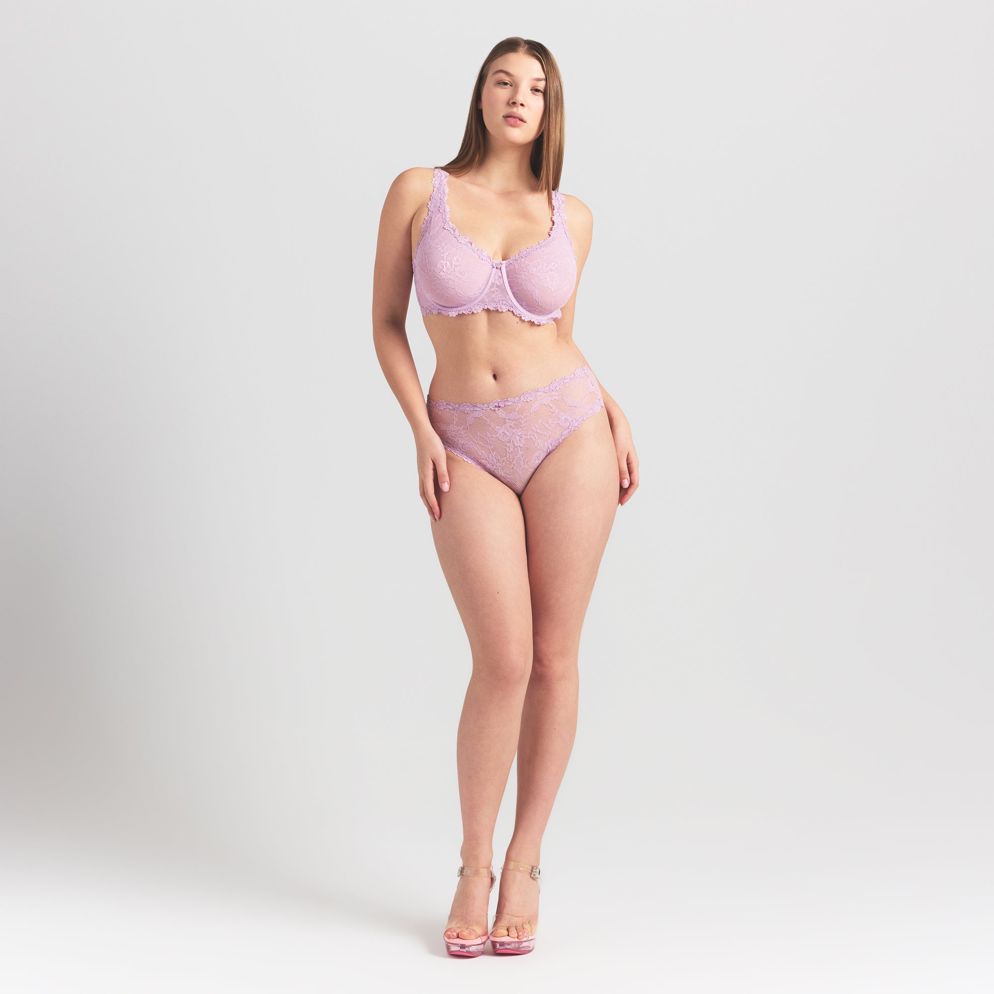 STRETCH LACE UNLINED FULL COVERAGE BRA | BABY PINK thumbnail 2