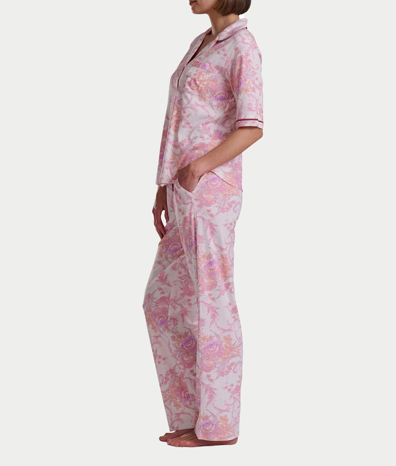 Petite Romantic Fields Notch Collar Pajama Set with Lace thumbnail 3