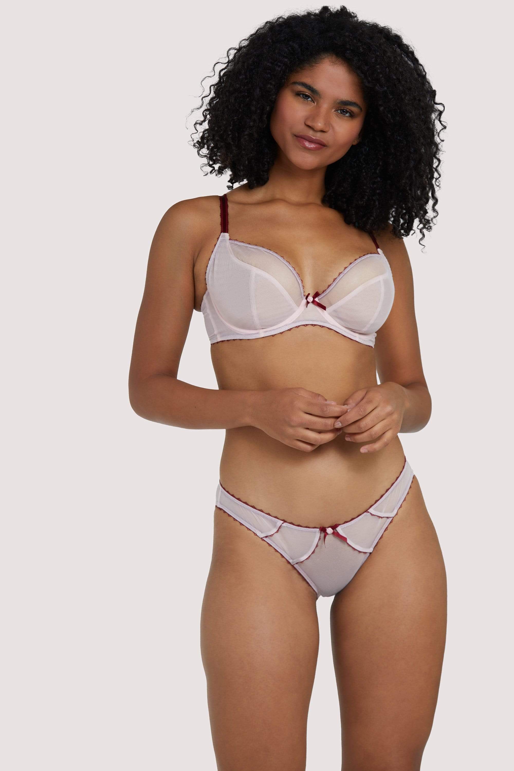 Grace Dusty Pink and Wine Plunge Net Bra thumbnail 2