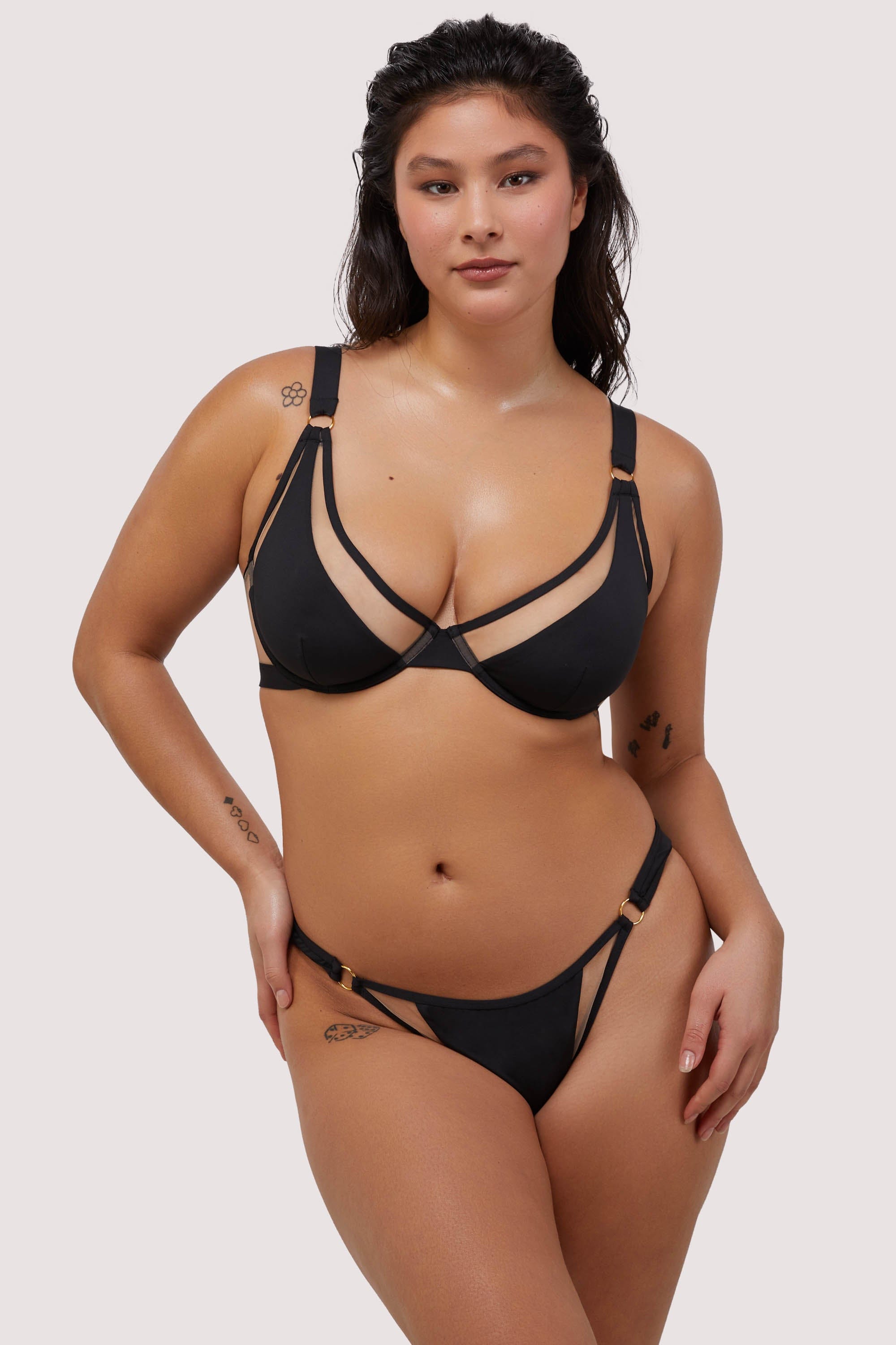 Eloise Black Mid-Rise Bikini Bottoms with Nude Inserts thumbnail 3