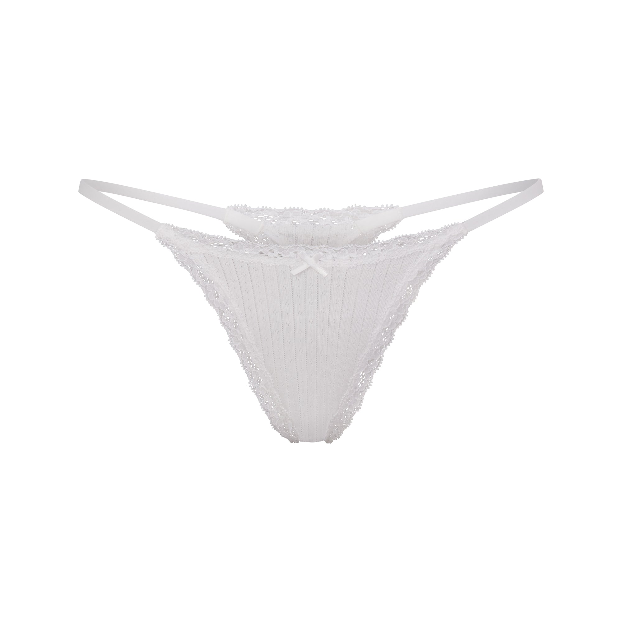 LIGHTWEIGHT COTTON POINTELLE LACE STRING THONG | SNOW