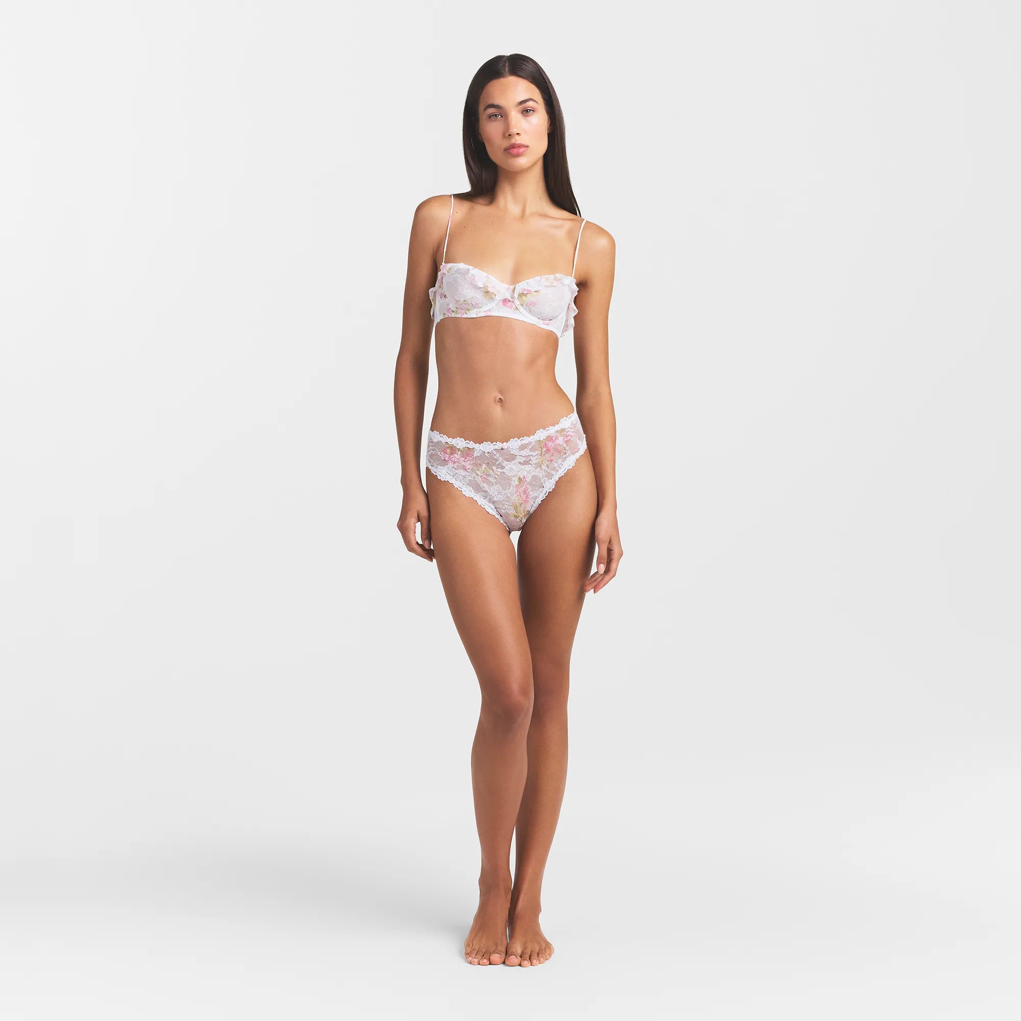 STRETCH LACE RUFFLE UNLINED BRA | SNOW VINTAGE FLORAL PRINT thumbnail 2