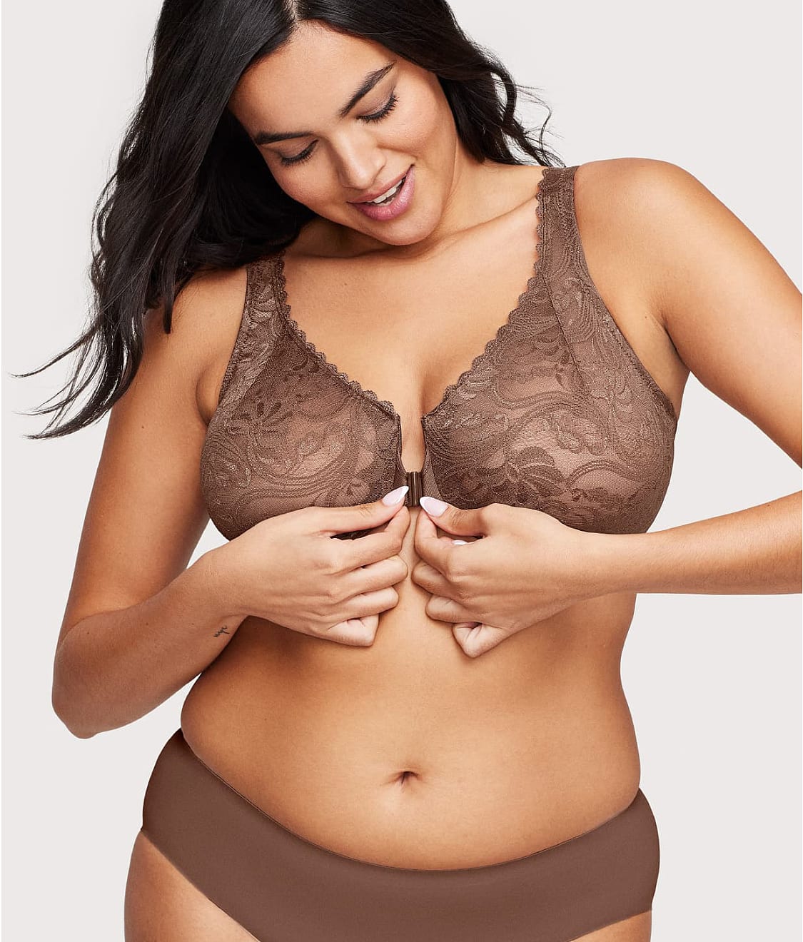 WonderWire Front-Close Stretch Lace Bra