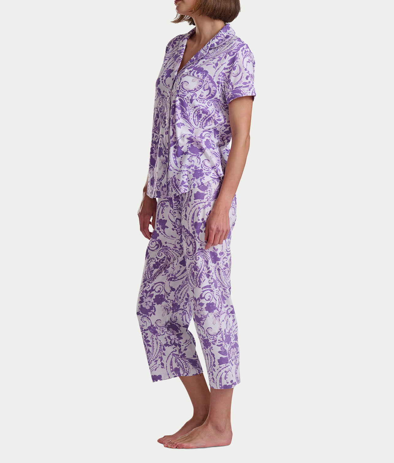 Paisley Fusion Girlfriend Knit Capri Pajama Set With Satin thumbnail 3