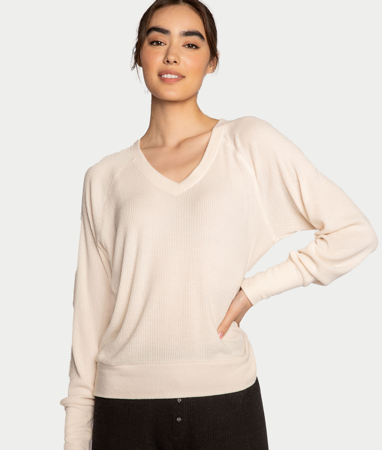 Textured Essentials Ribbed Long Sleeve Knit Top