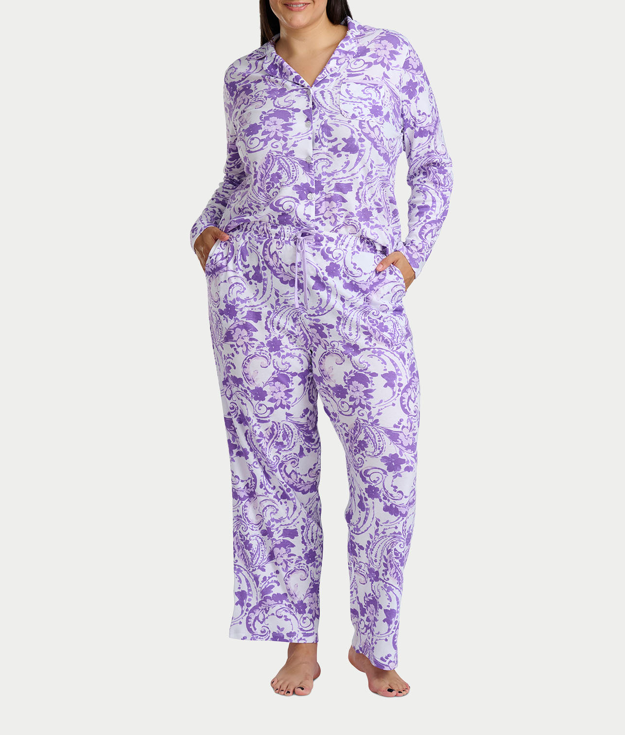 Paisley Fusion Knit Pajama Set with Satin