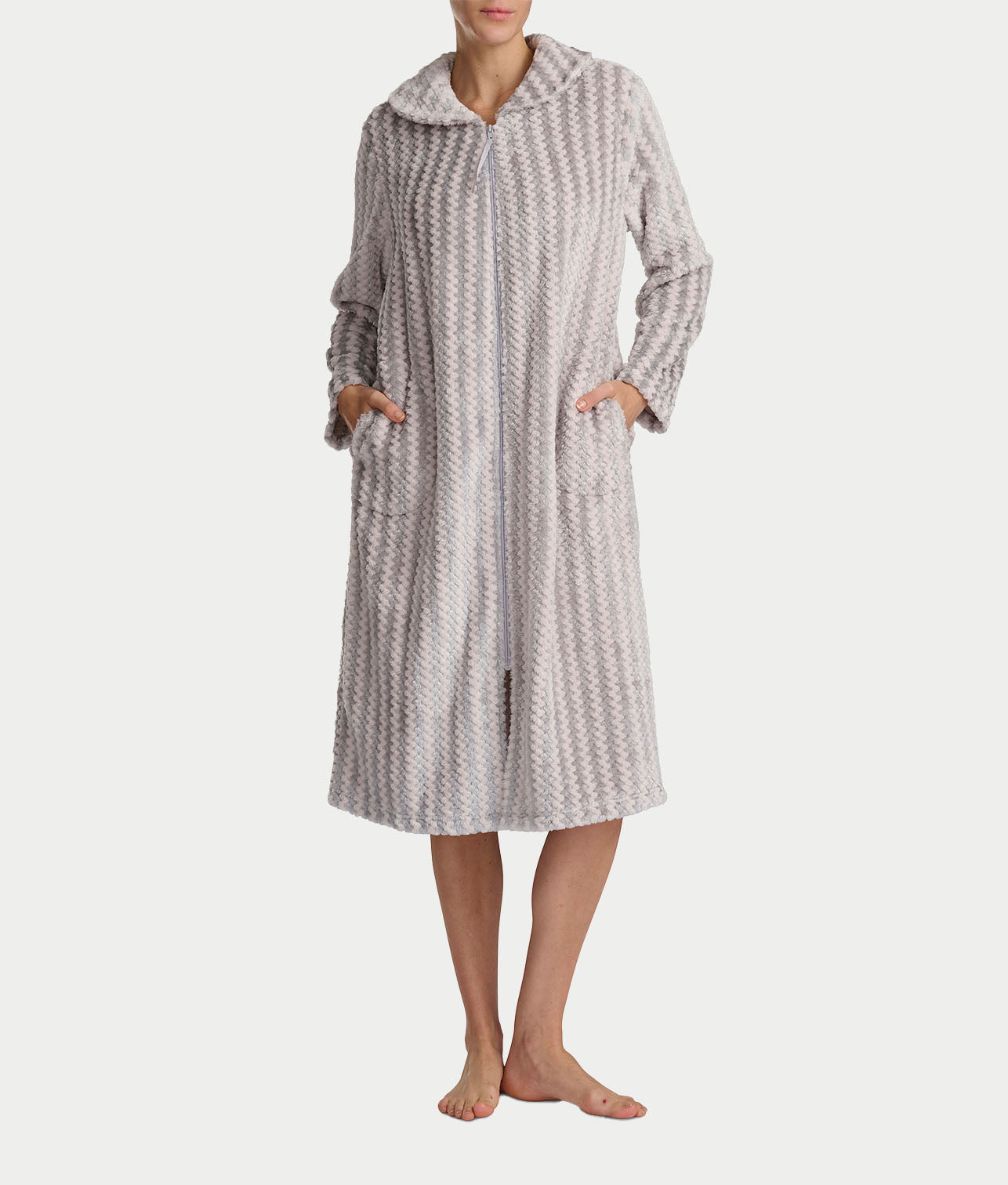 Plush Long Sleeve 47" Shawl Collar Zip Robe