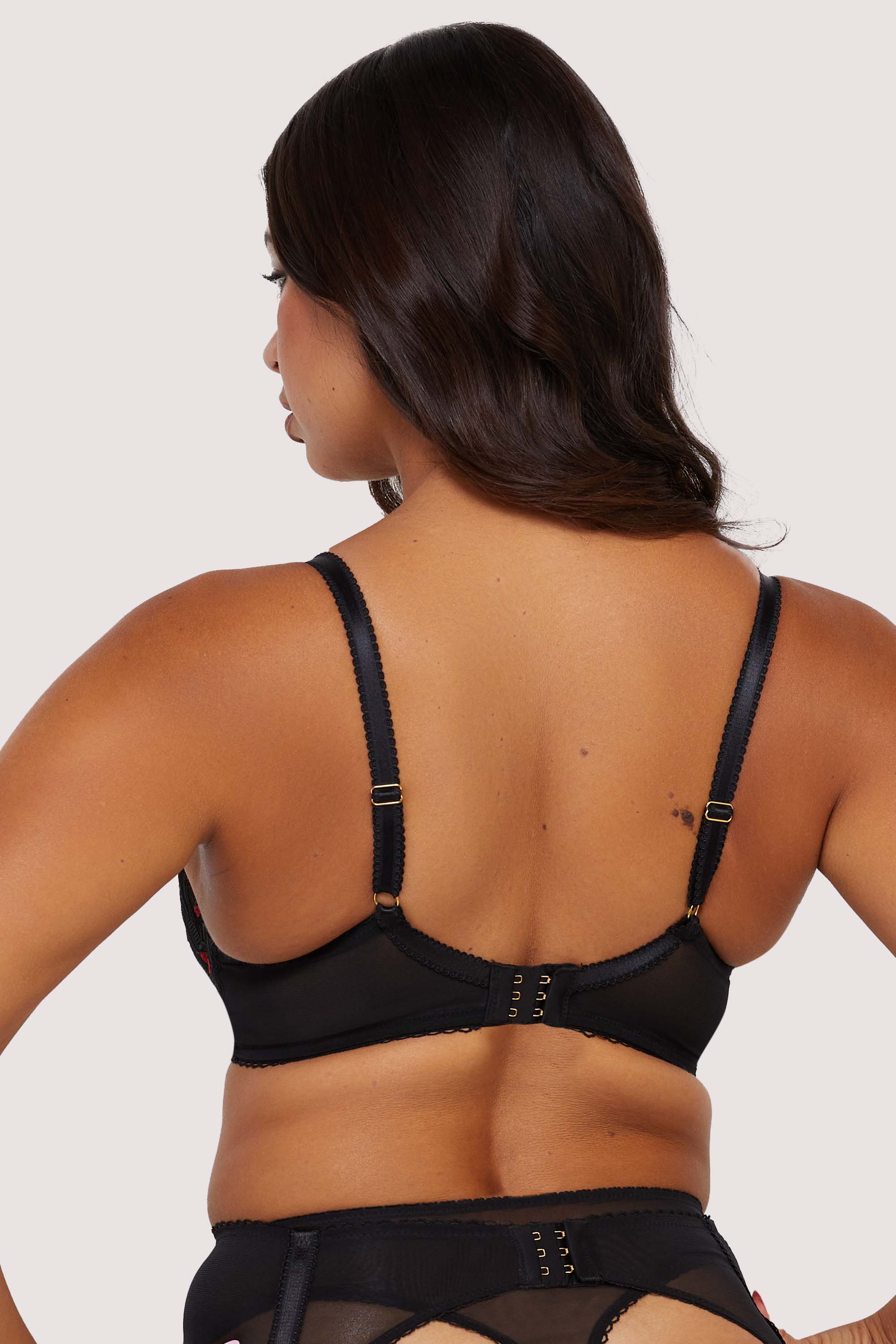 Elodie Black and Red Rosebud Embroidery Quarter Cup Bra thumbnail 3