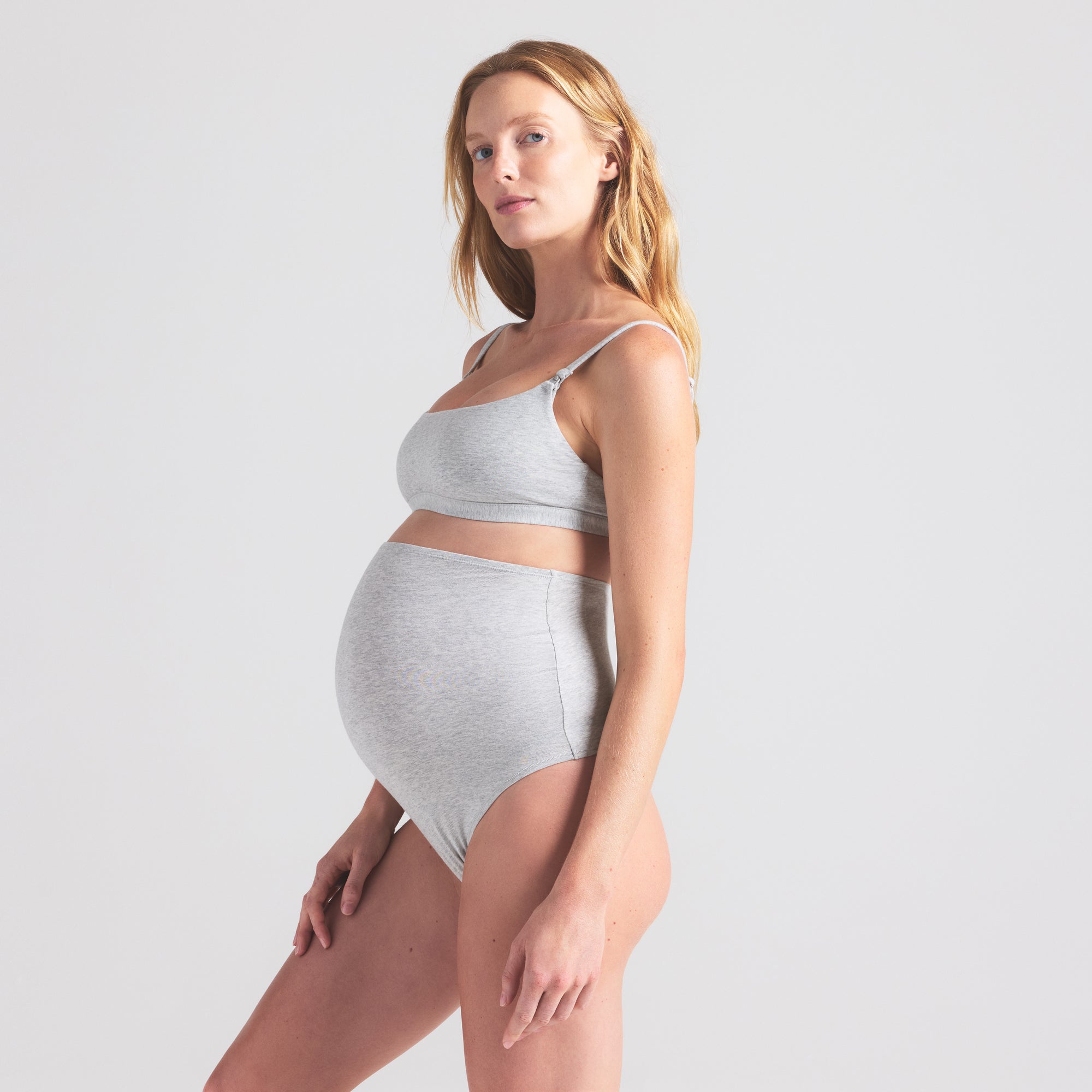COTTON JERSEY MATERNITY HIGH-WAISTED THONG | LIGHT HEATHER GREY thumbnail 2