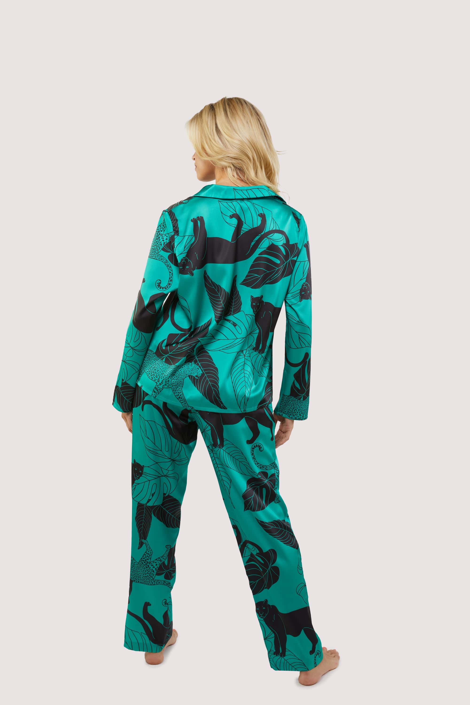 Green Panther Print Satin Pyjama Set thumbnail 2