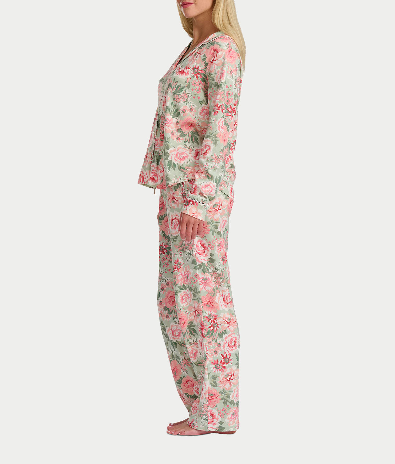 Vintage Dreams Long Sleeve Notch Pajama Set With Picot Trim thumbnail 3