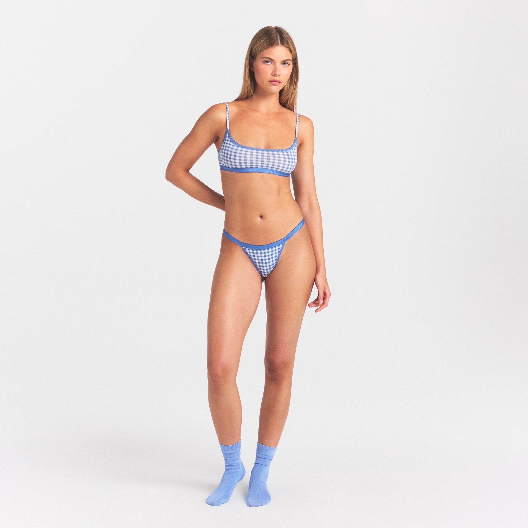 LIGHTWEIGHT COTTON LOGO PICOT THONG | ARCTIC GINGHAM thumbnail 2