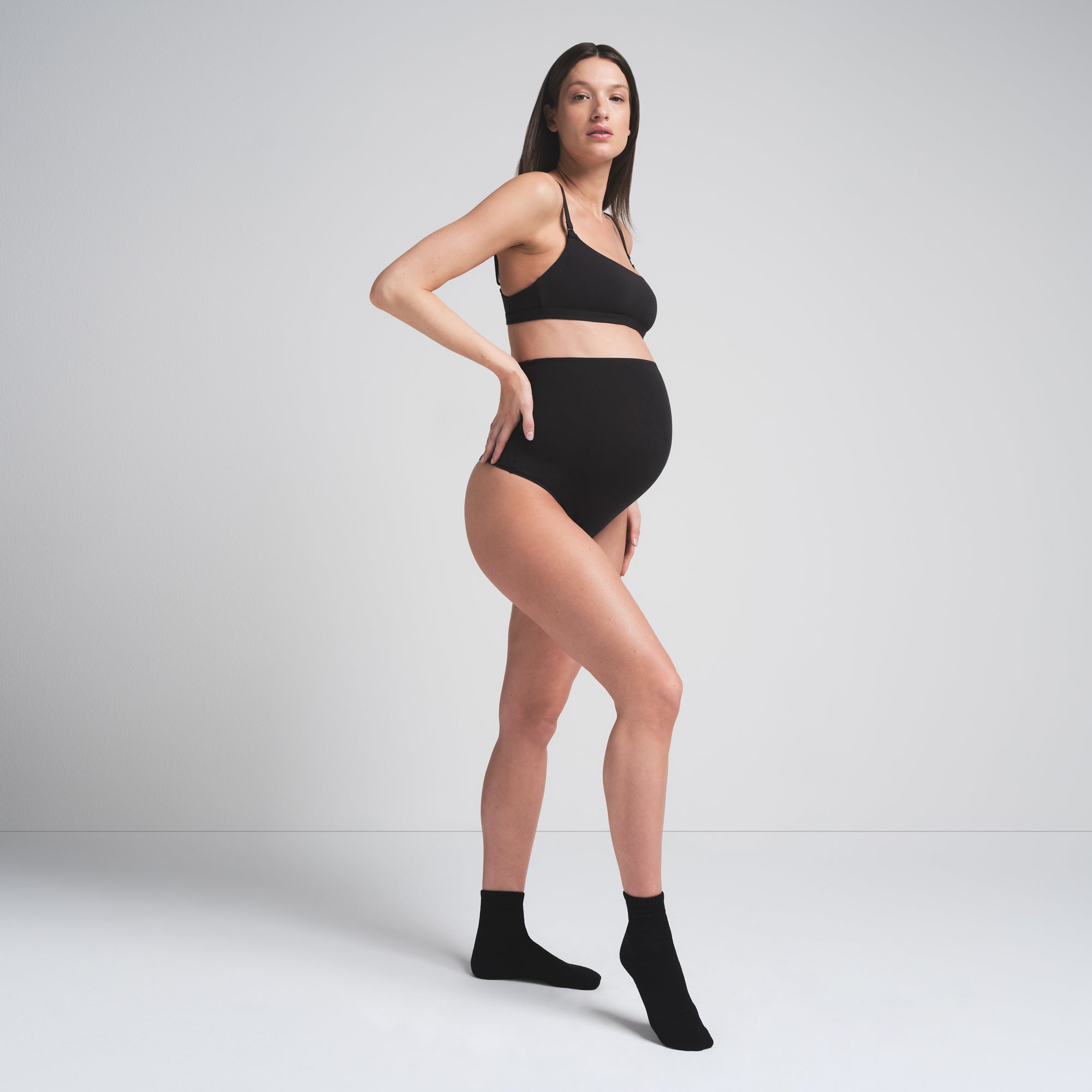 COTTON JERSEY MATERNITY HIGH-WAISTED THONG | SOOT thumbnail 2