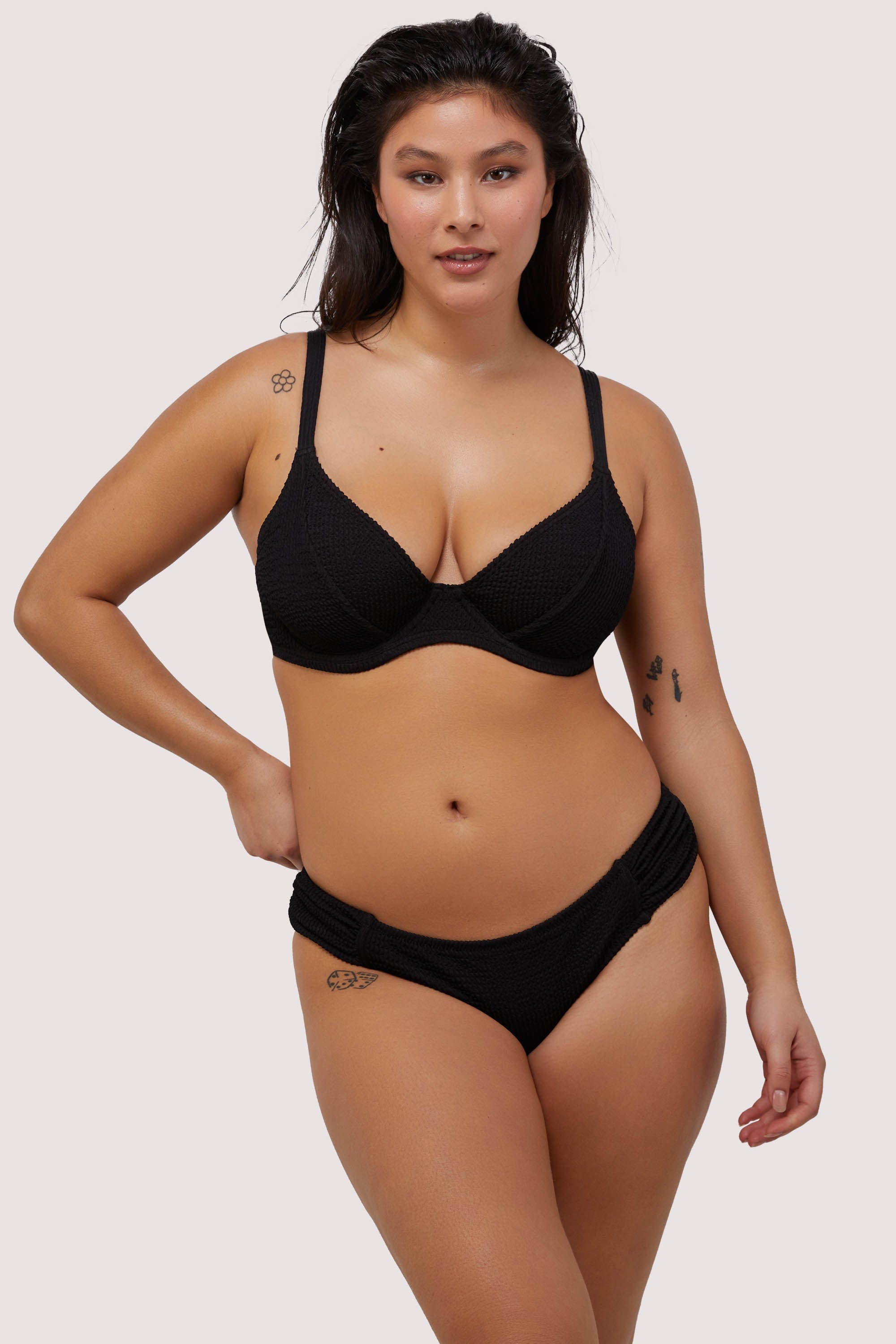 Black Textured Ruched Sides Bikini Bottom thumbnail 3