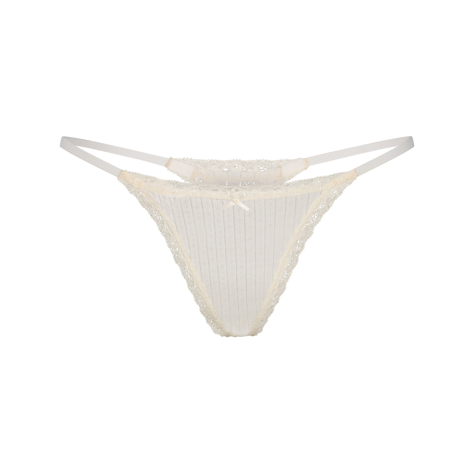 LIGHTWEIGHT COTTON POINTELLE LACE STRING THONG | MARBLE TONAL