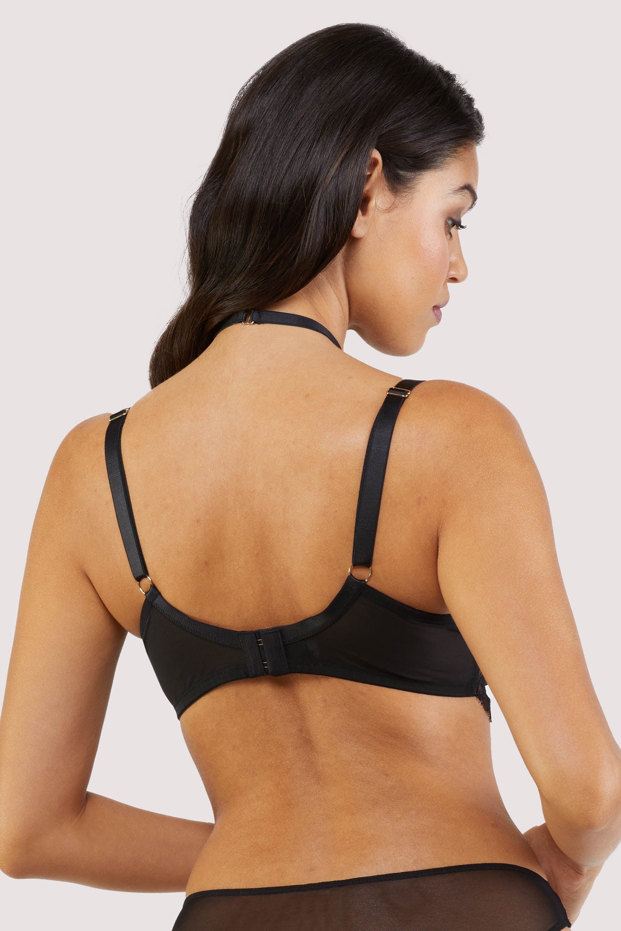 Fairfield Black Fishnet And Lace Plunge Bra thumbnail 2