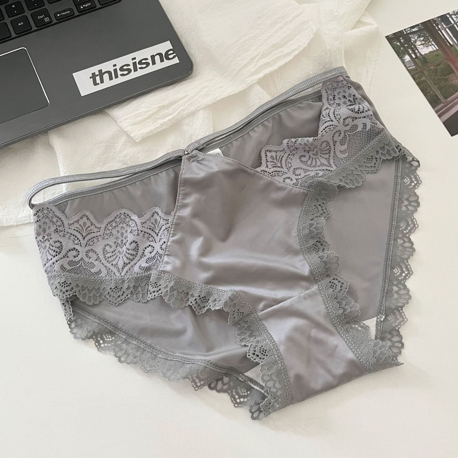 French Style Satin Lace Seamless Comfortable Panties thumbnail 3