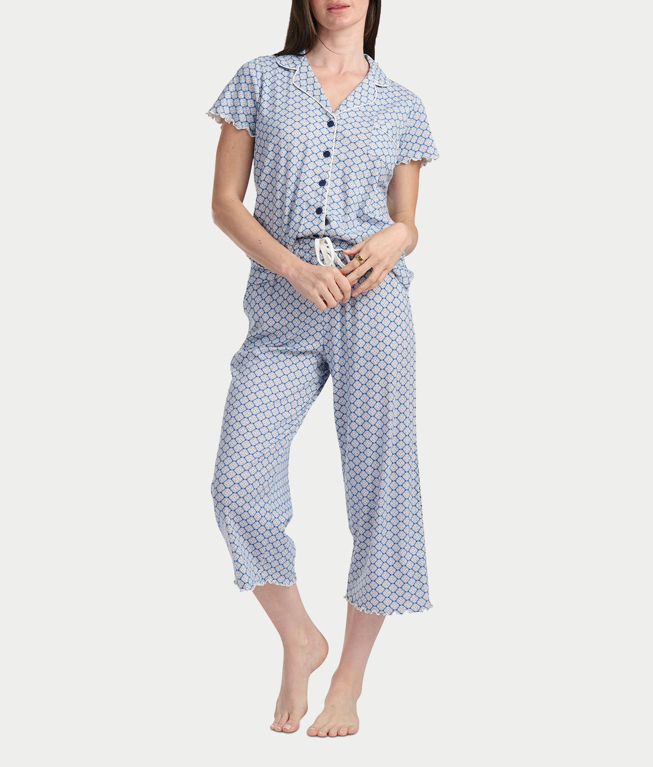 Notch Collar Knit Capri Pajama Set