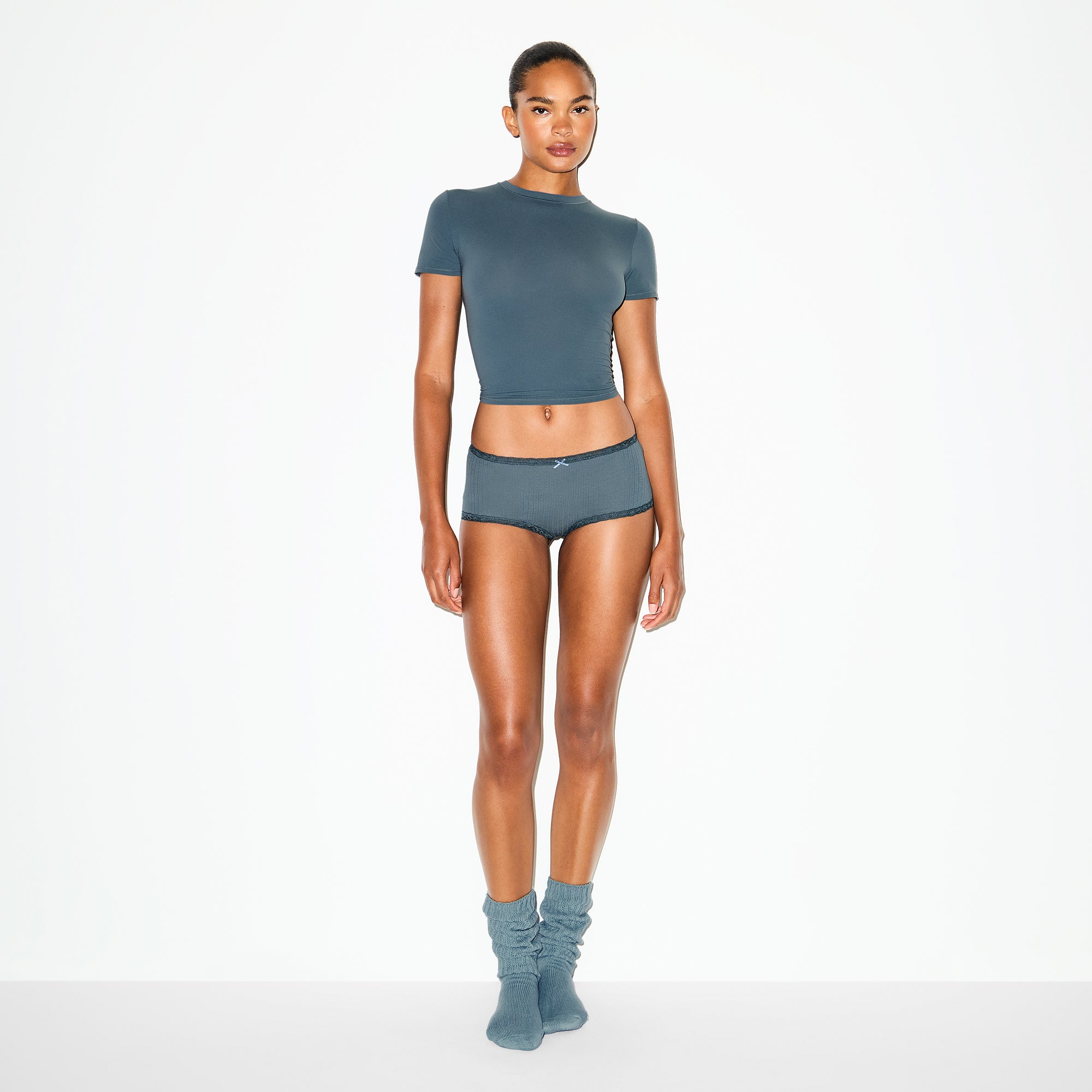 LIGHTWEIGHT COTTON POINTELLE LACE BOY SHORT | ZIRCON TONAL thumbnail 2