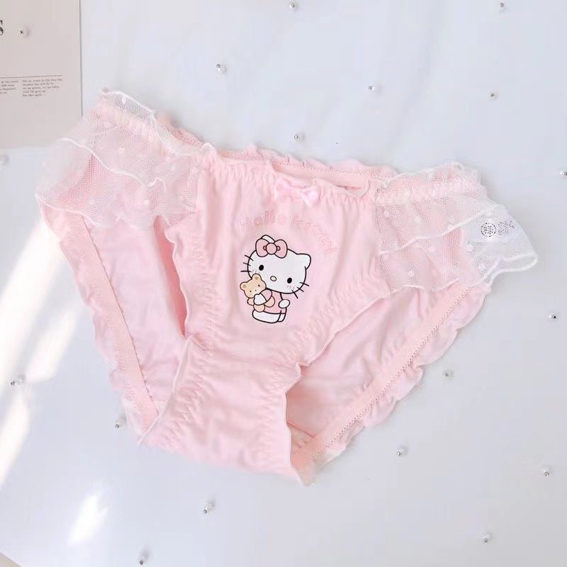 Soft Cute Hello Kitty Japanese Girl Thin Sweet Lace Anti Sagging Lingerie Set thumbnail 2