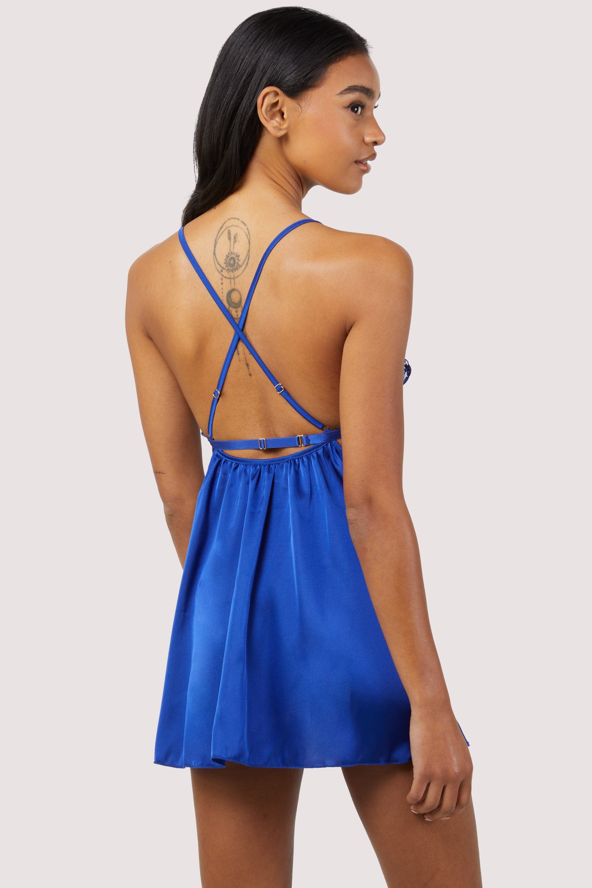 Lola Electric Blue Satin Babydoll and Thong Set thumbnail 2