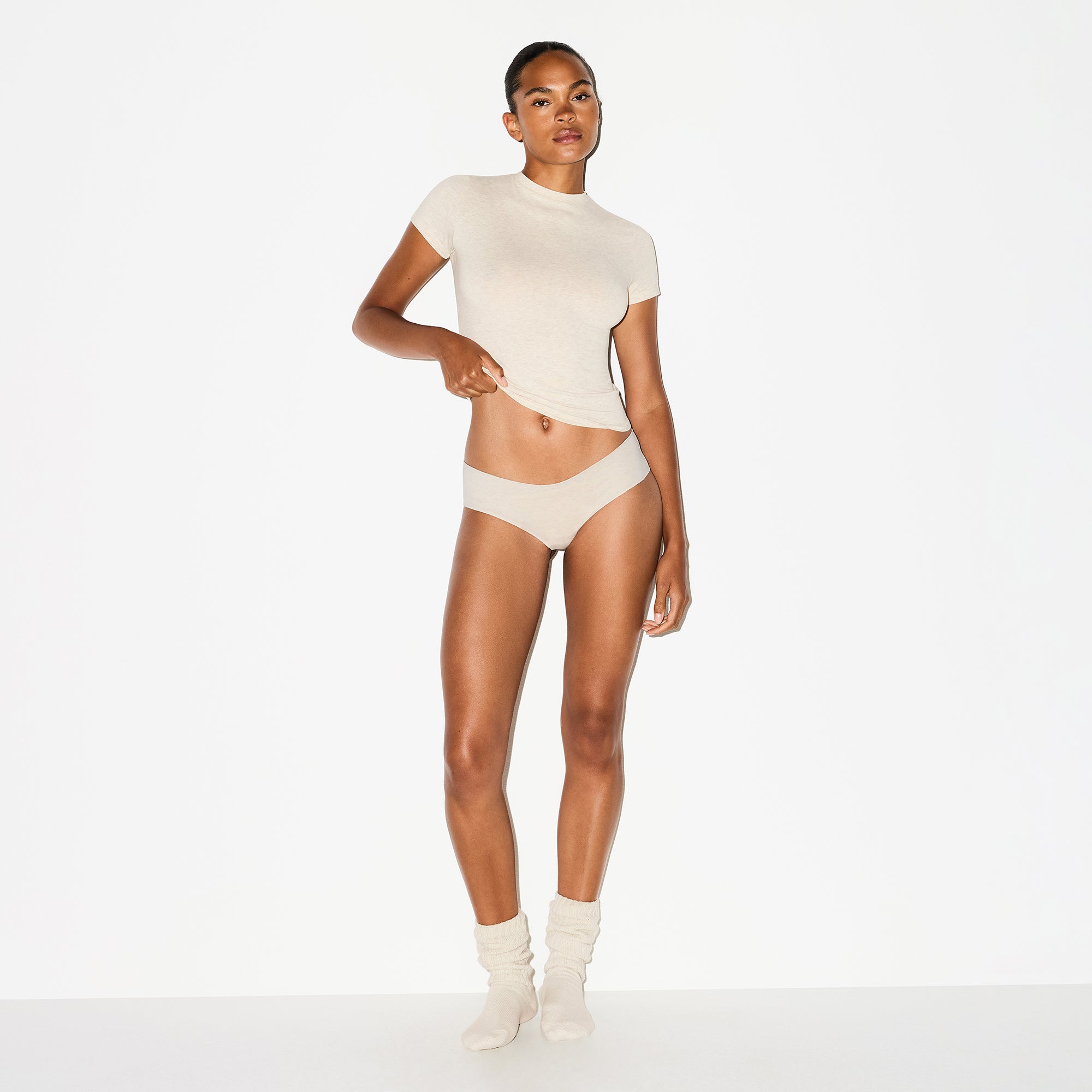 LIGHTWEIGHT COTTON RUCHED BACK HIPSTER | OATMEAL HEATHER thumbnail 2