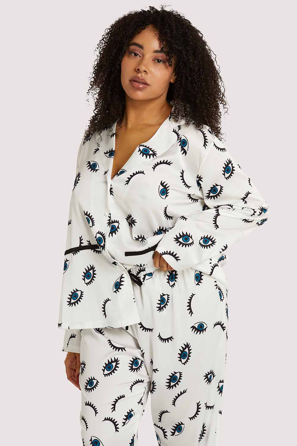 Winking Eye Print Satin Pyjama Set thumbnail 2