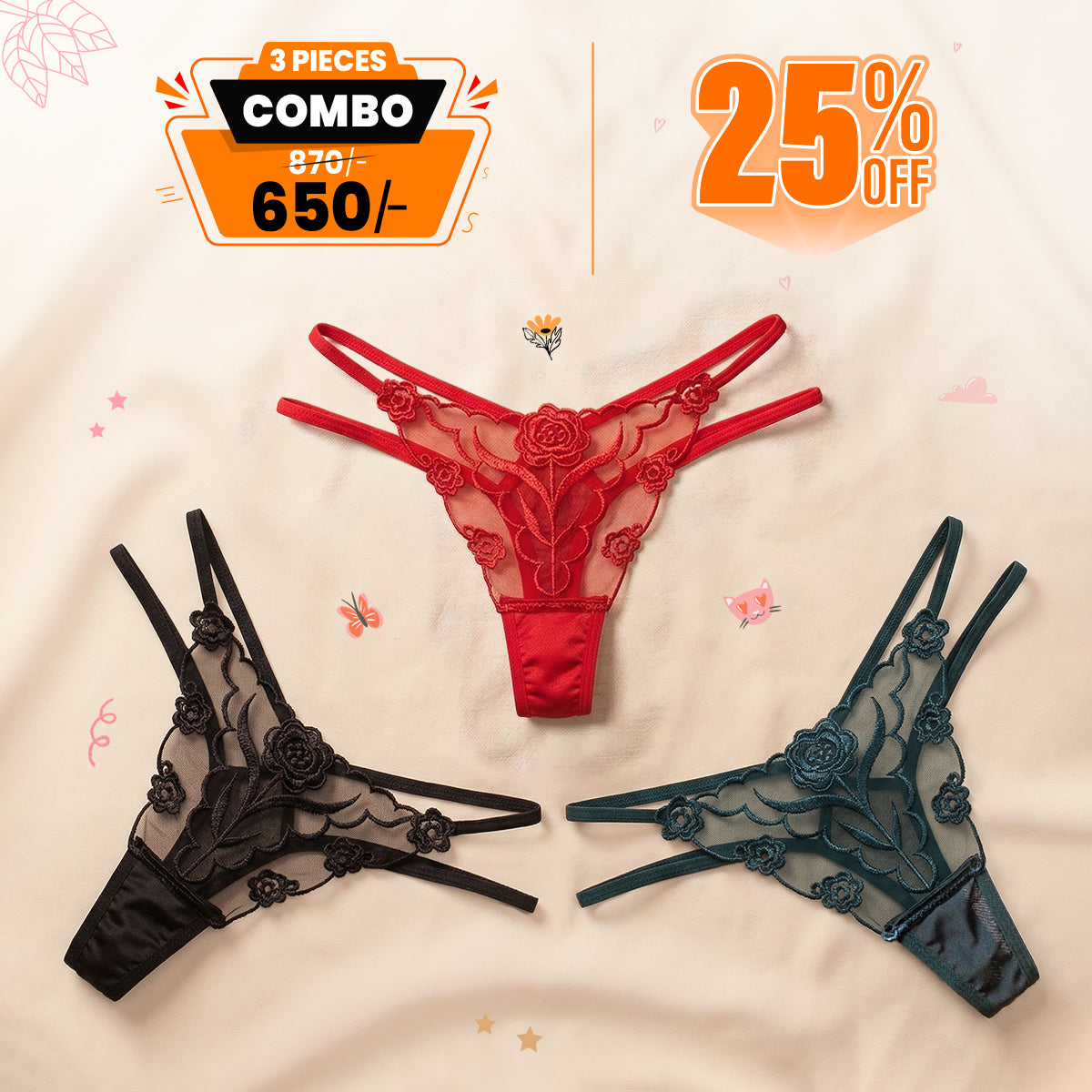 American Style Embroidered Women's Thong Transparent Mesh Thin Belt Temptation Seamless Panty