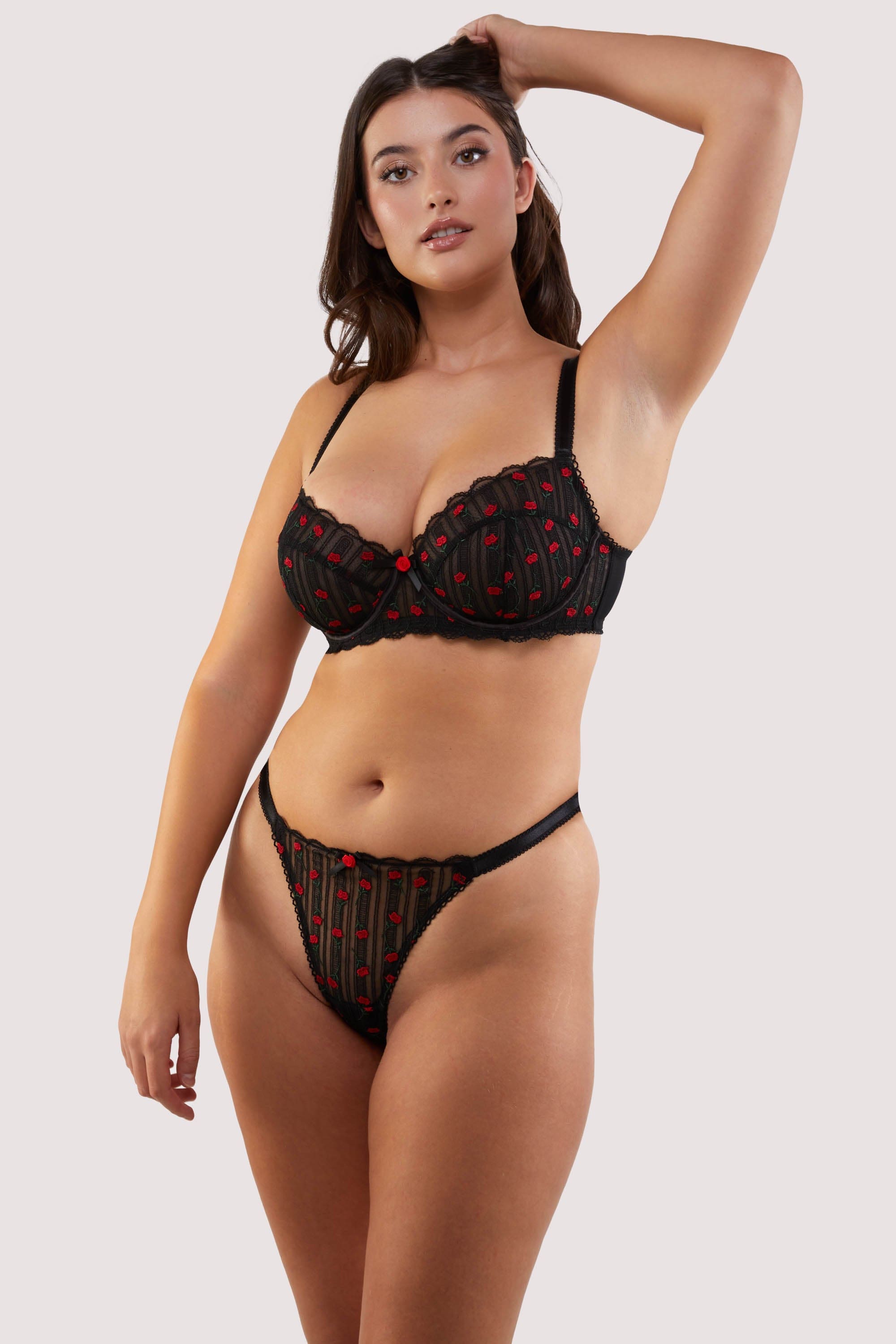 Elodie Black and Red Rosebud Embroidery Thong thumbnail 3