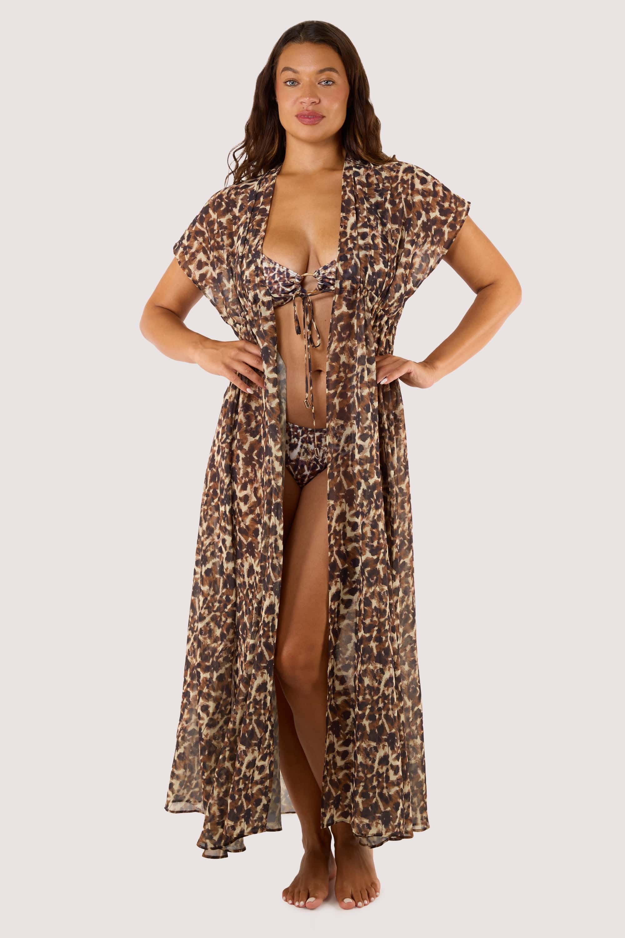 Zarah Animal Print Georgette Long Beach Kaftan thumbnail 2
