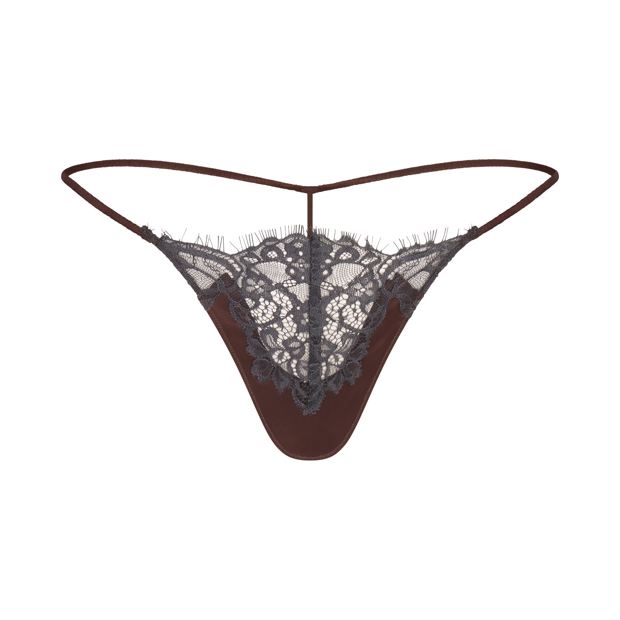 SILK LACE STRING THONG | ESPRESSO CONTRAST