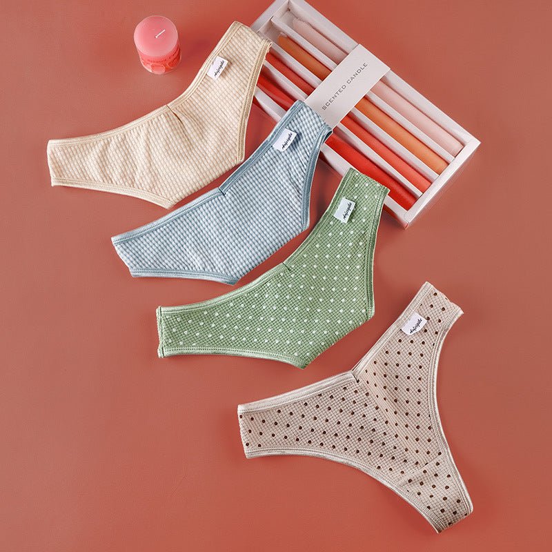Women Cotton Breathable Polka Dots Soft Seamless Thongs Low Waist G-String Panties thumbnail 2