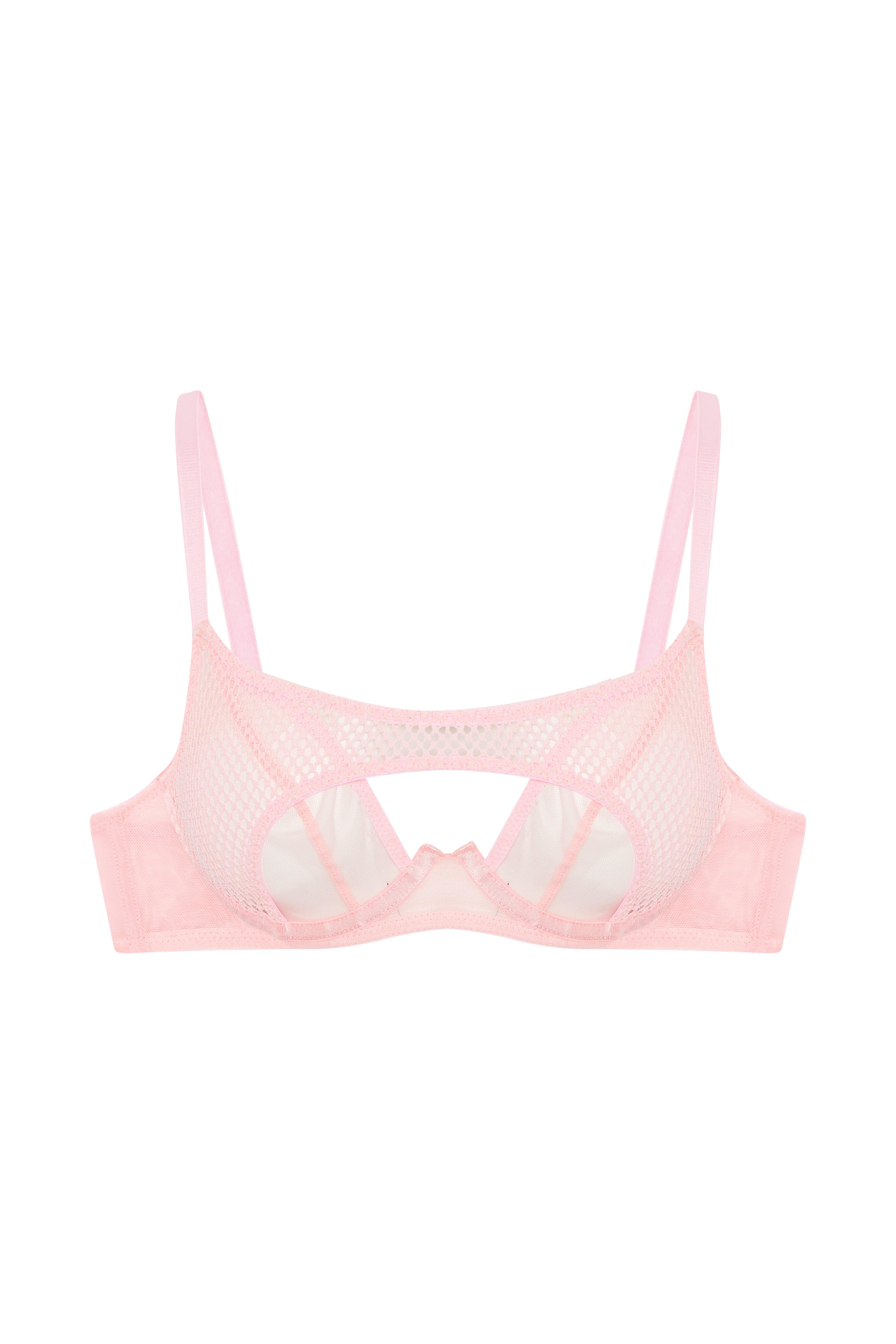 Greta Pink Cut Out Fishnet Bra thumbnail 3