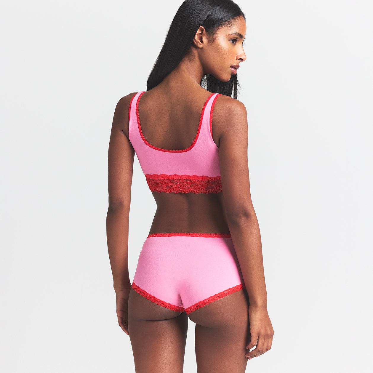 LIGHTWEIGHT COTTON LACE BOY SHORT | CARNATION CONTRAST thumbnail 3