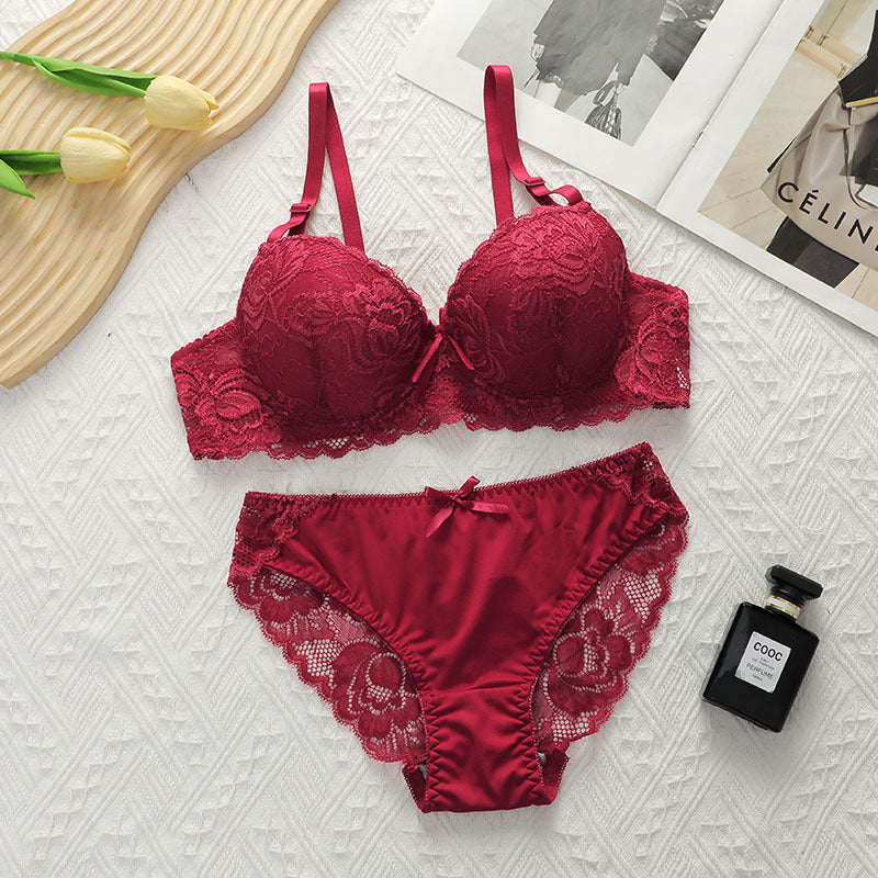 Elegant Lace Underwire Push Up Bra and Panty Set