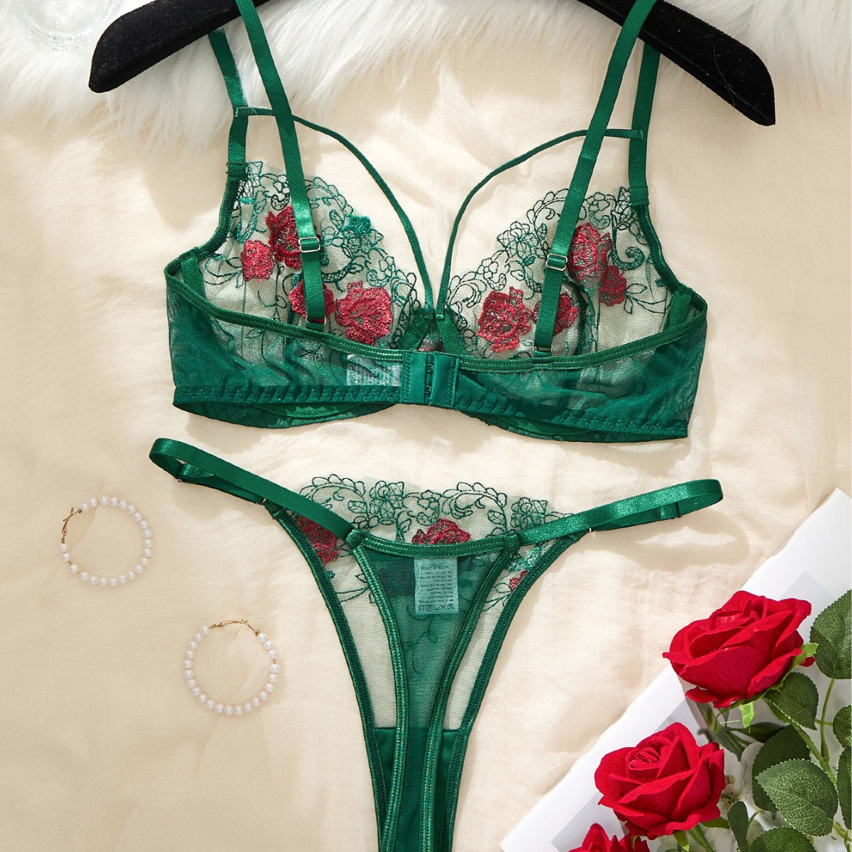 Floral Lace Transparent Push Up Bra Panty Set Emerald Bloom thumbnail 2