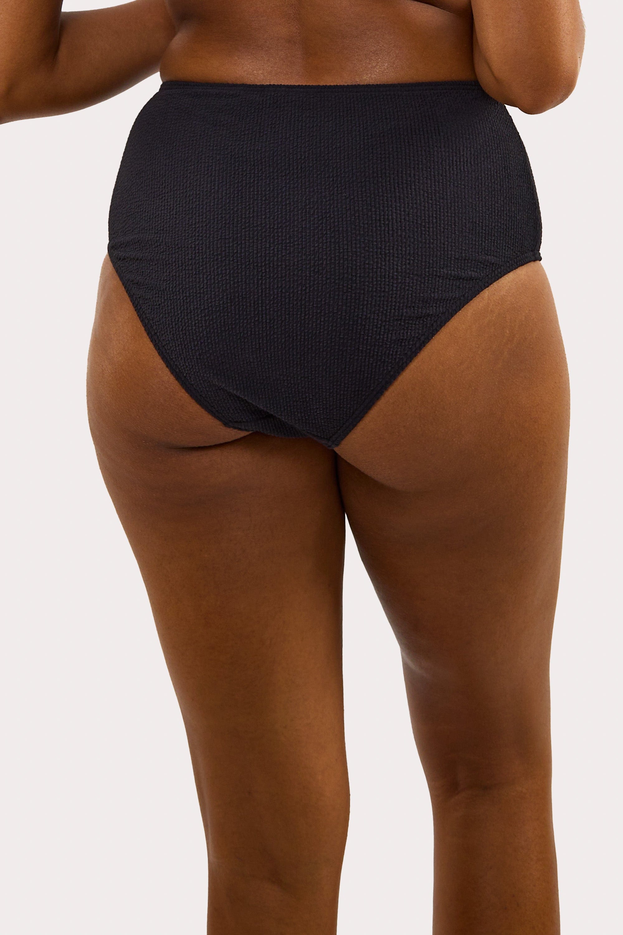Mila Black Textured High Waisted Bikini Bottom thumbnail 2