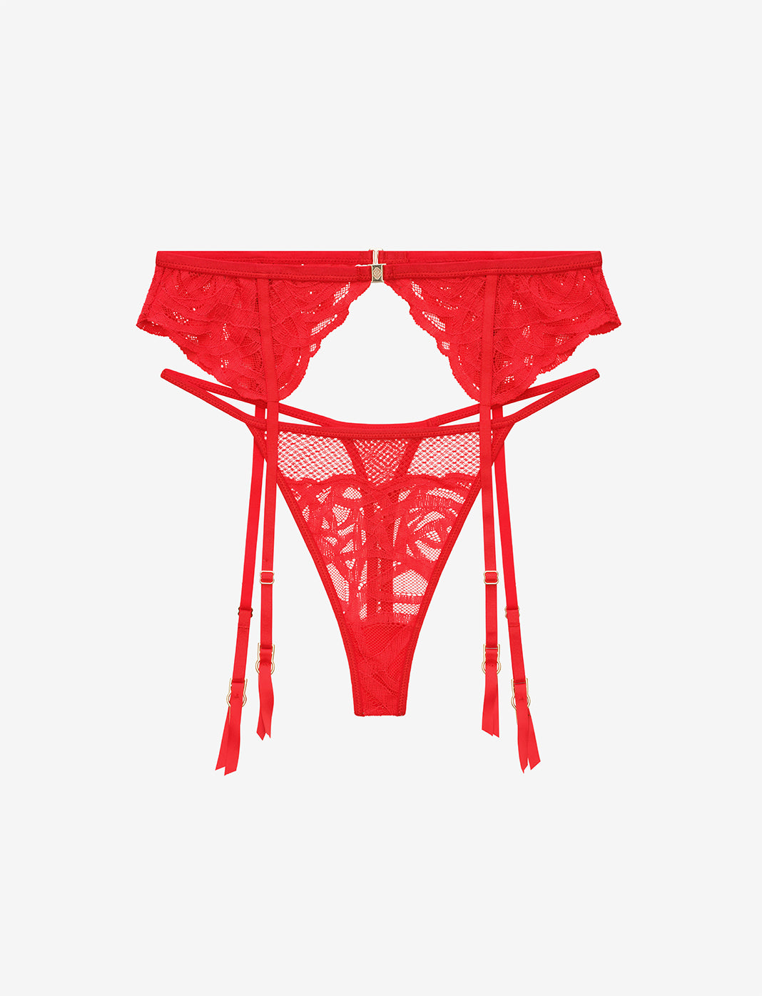 Rose Lace Thong & Garter Set