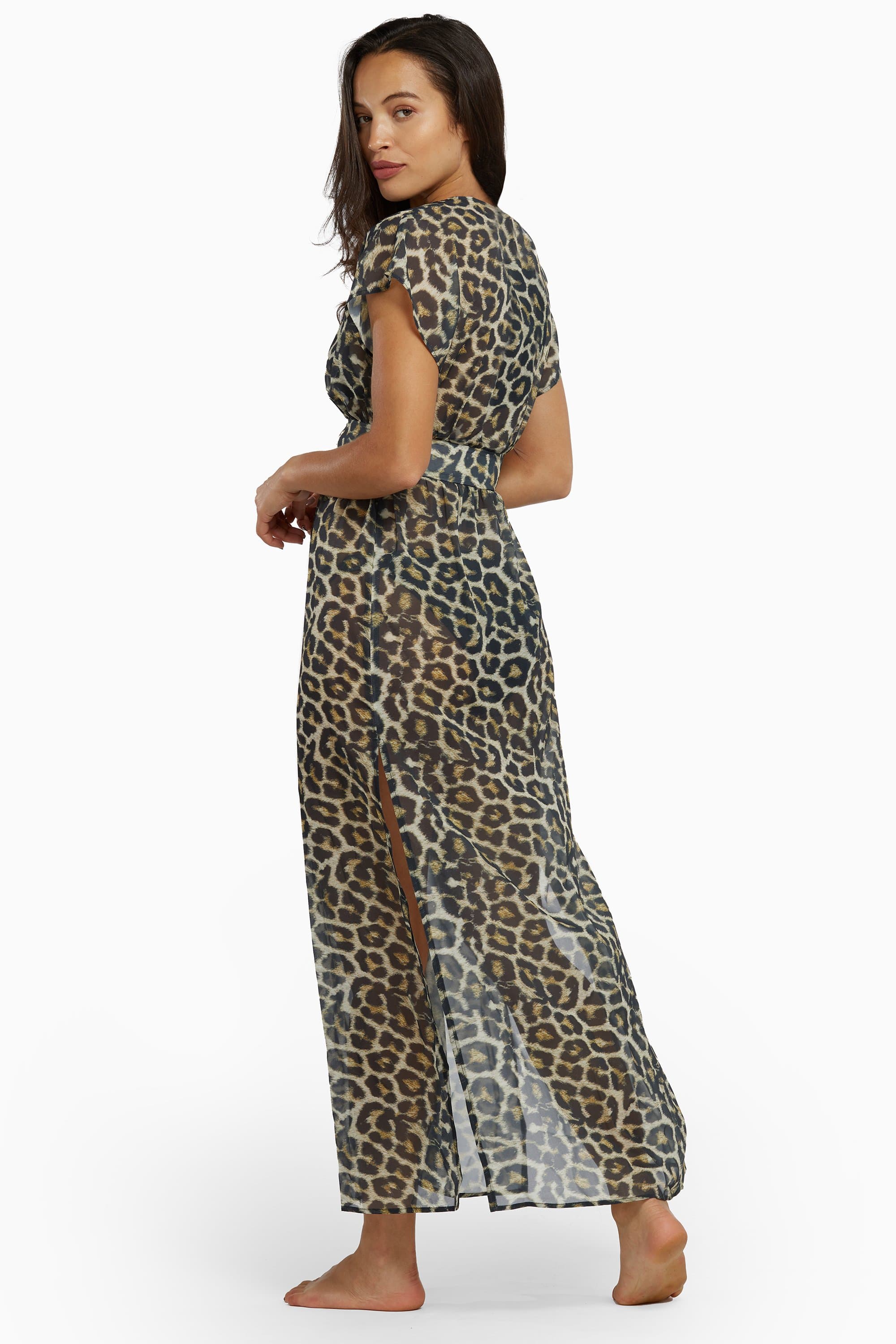 Leopard Print Maxi Cover up Beach Dress thumbnail 3