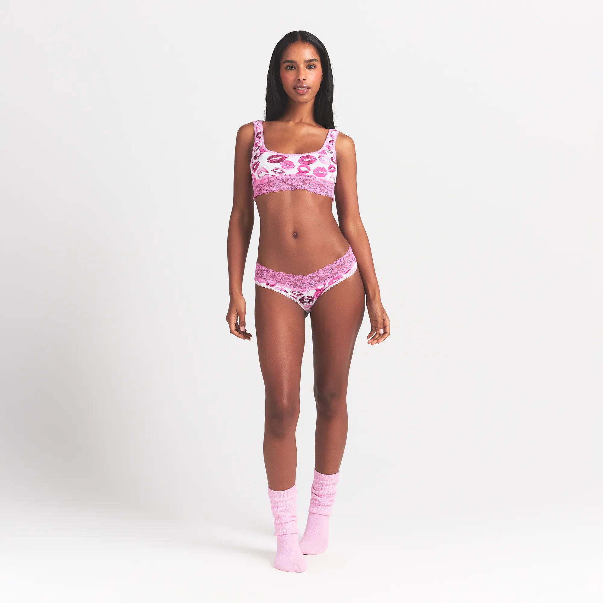 LIGHTWEIGHT COTTON WIDE LACE BRIEF | PINK ALLOVER LIPSTICK thumbnail 2