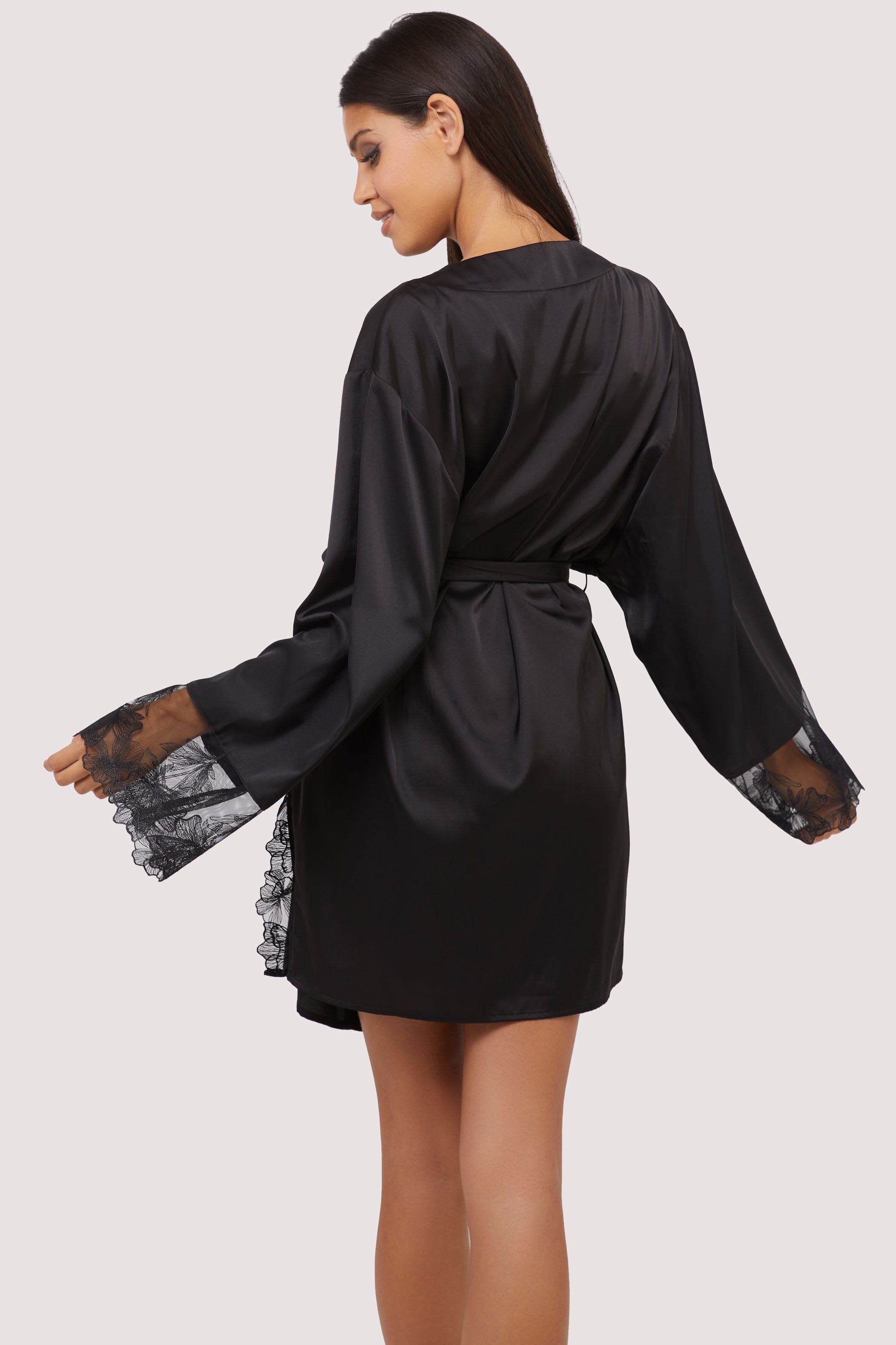 Eleanor Black Satin & Embroidery Robe thumbnail 3