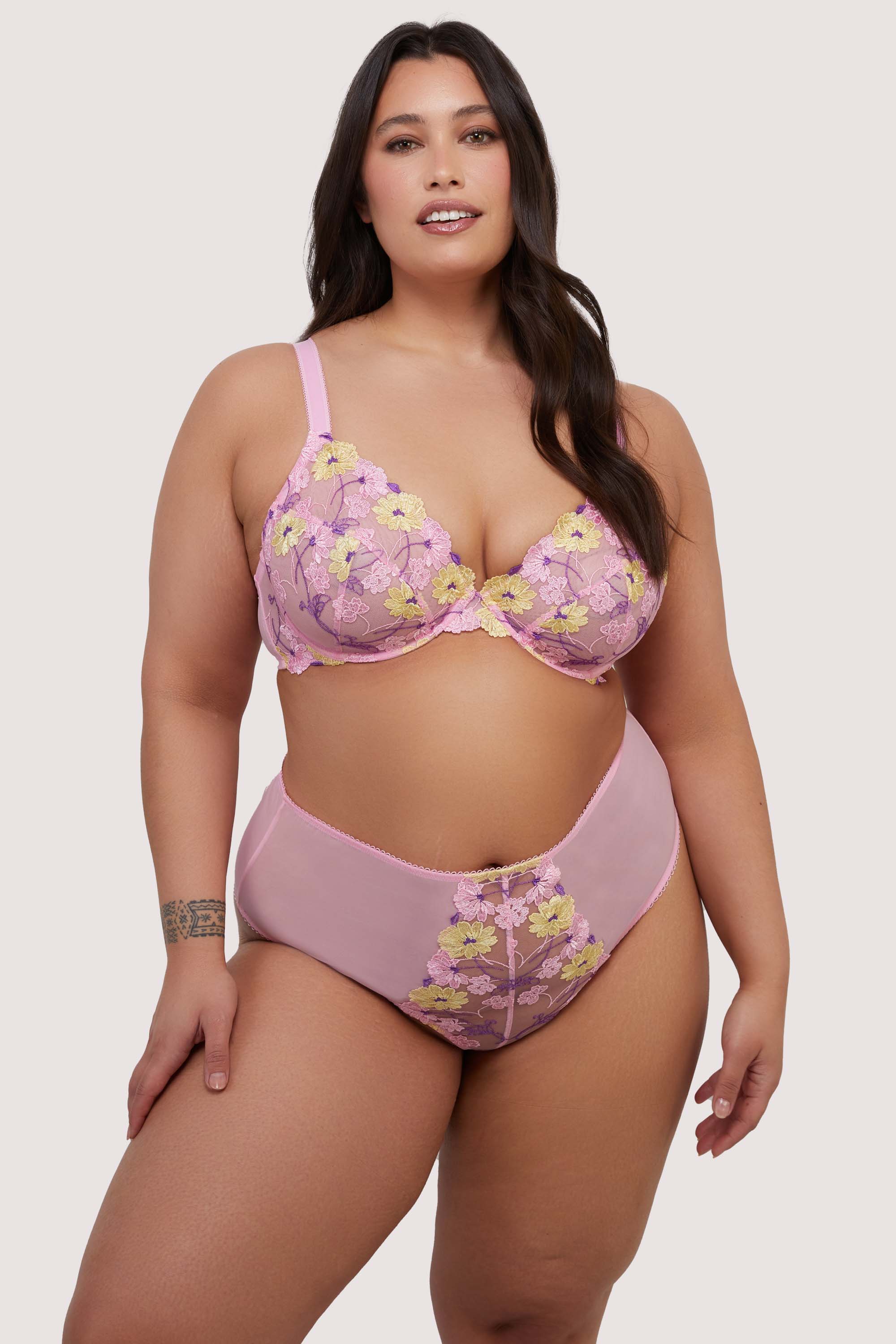 Luna Pastel Pink Embroidery Picot Elastic Plunge Bra thumbnail 2