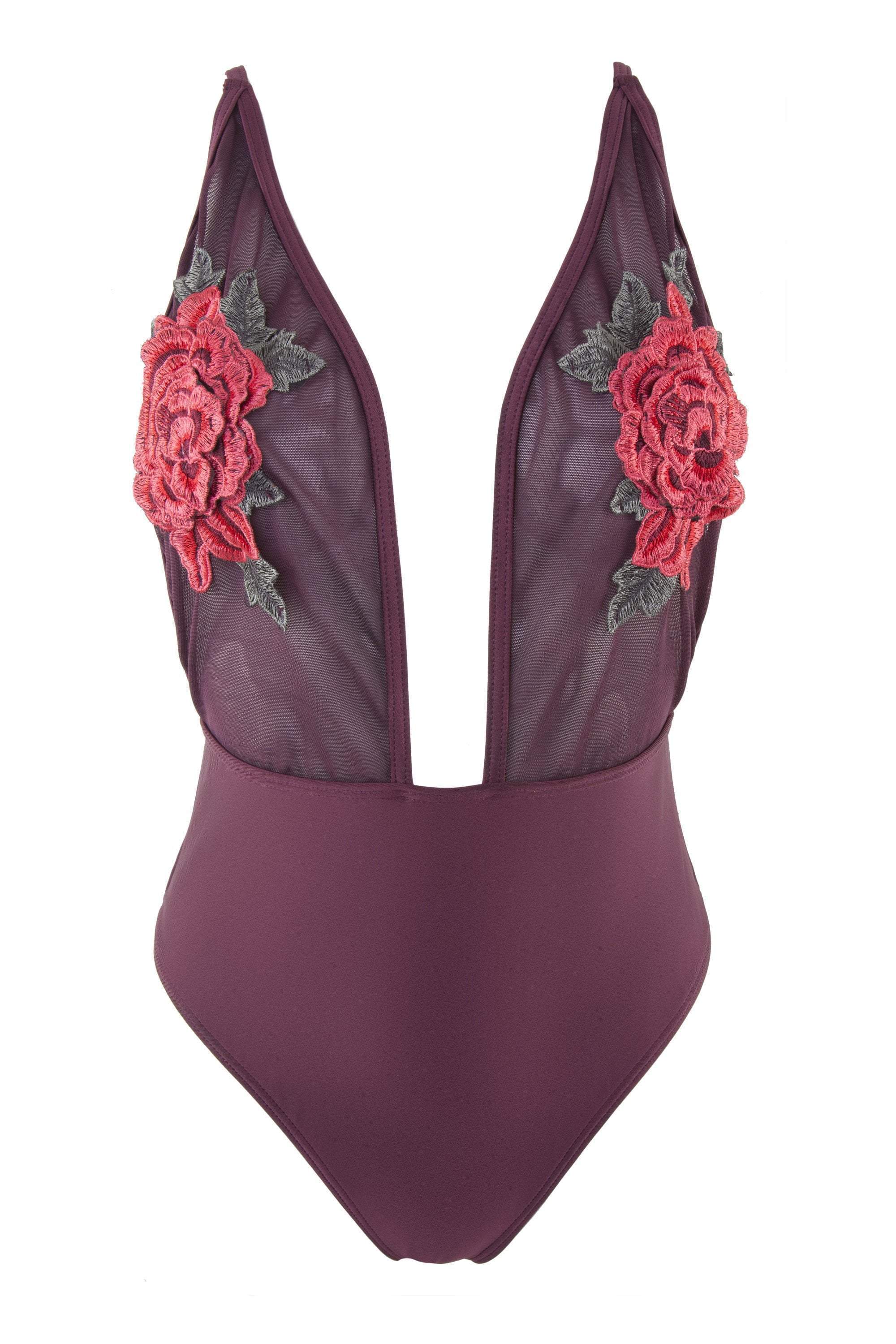 Peek & Beau Applique & Mesh Plunge Swimsuit thumbnail 2